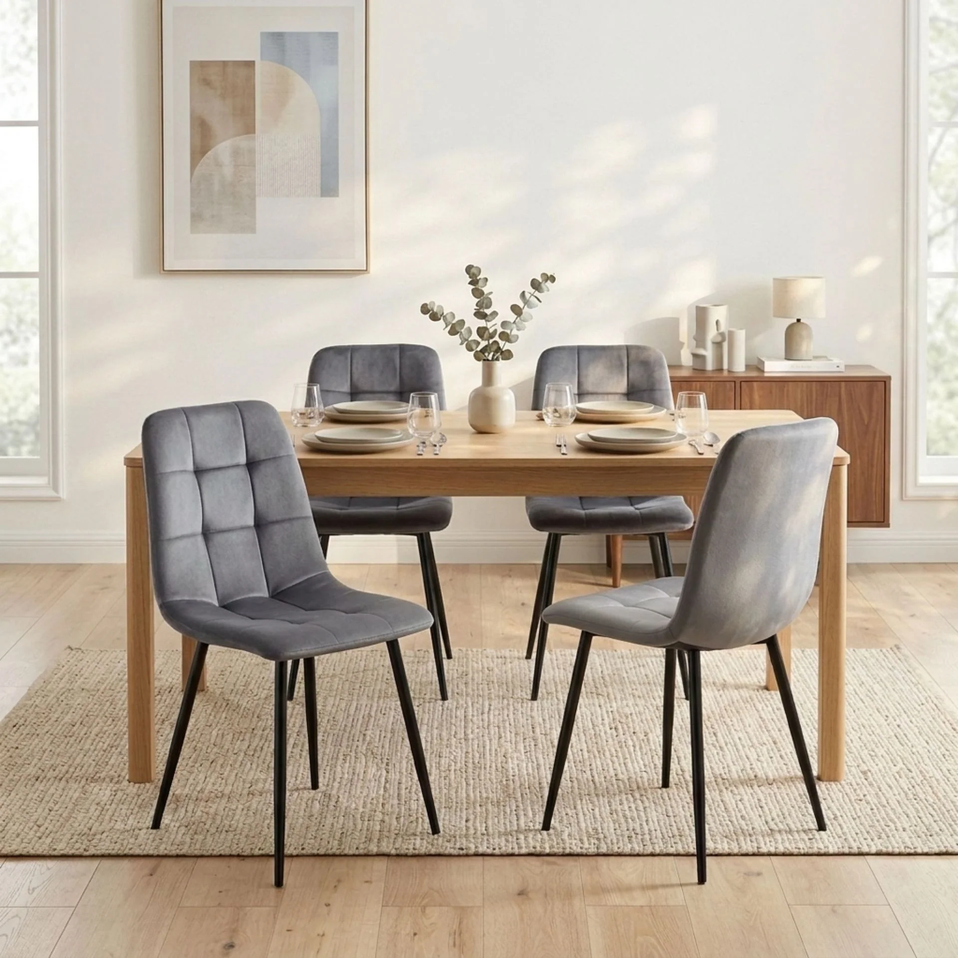 Livo Velvet Dining Chair - Set of 4 - Grey - Image 11