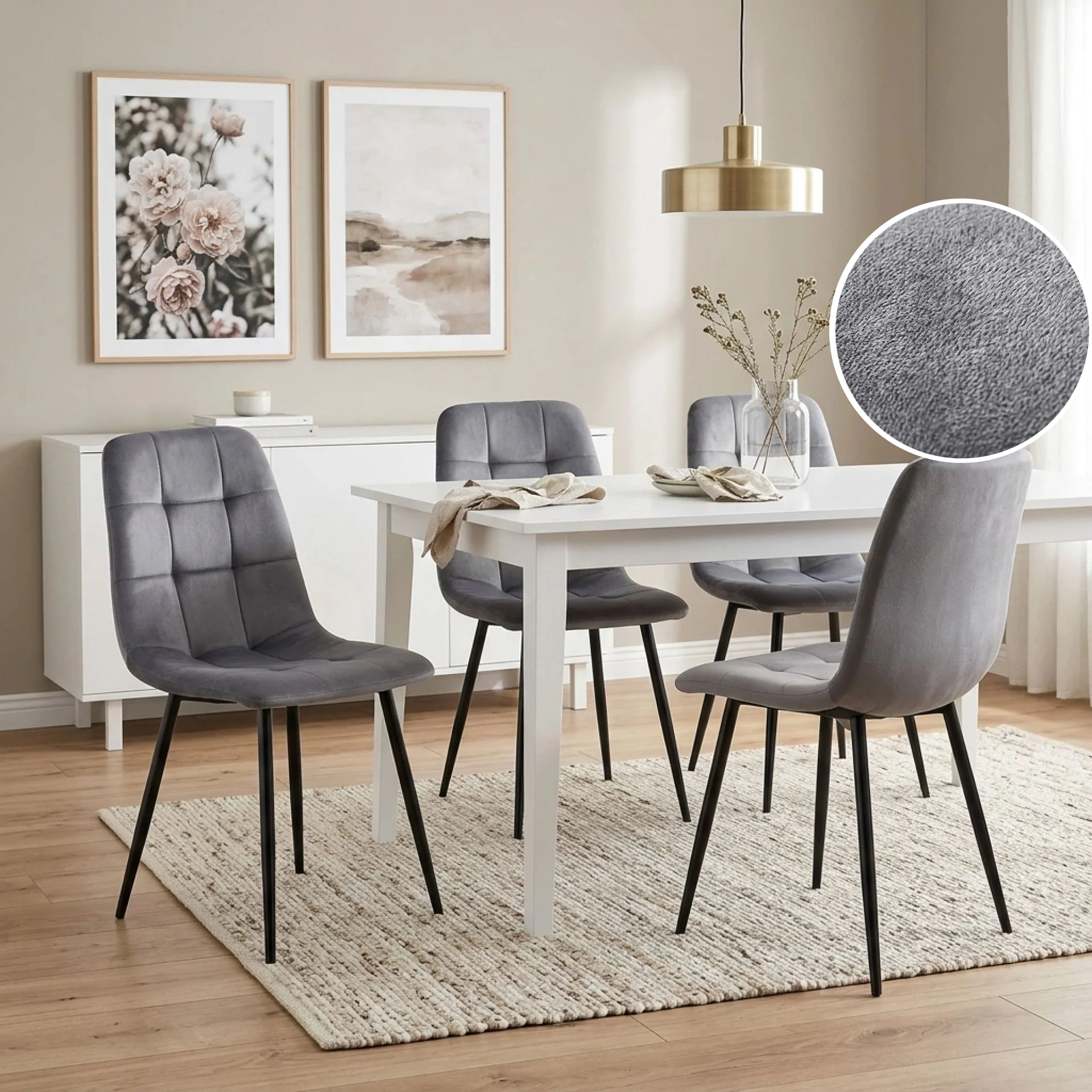 Livo Velvet Dining Chair - Set of 4 - Grey - Image 2