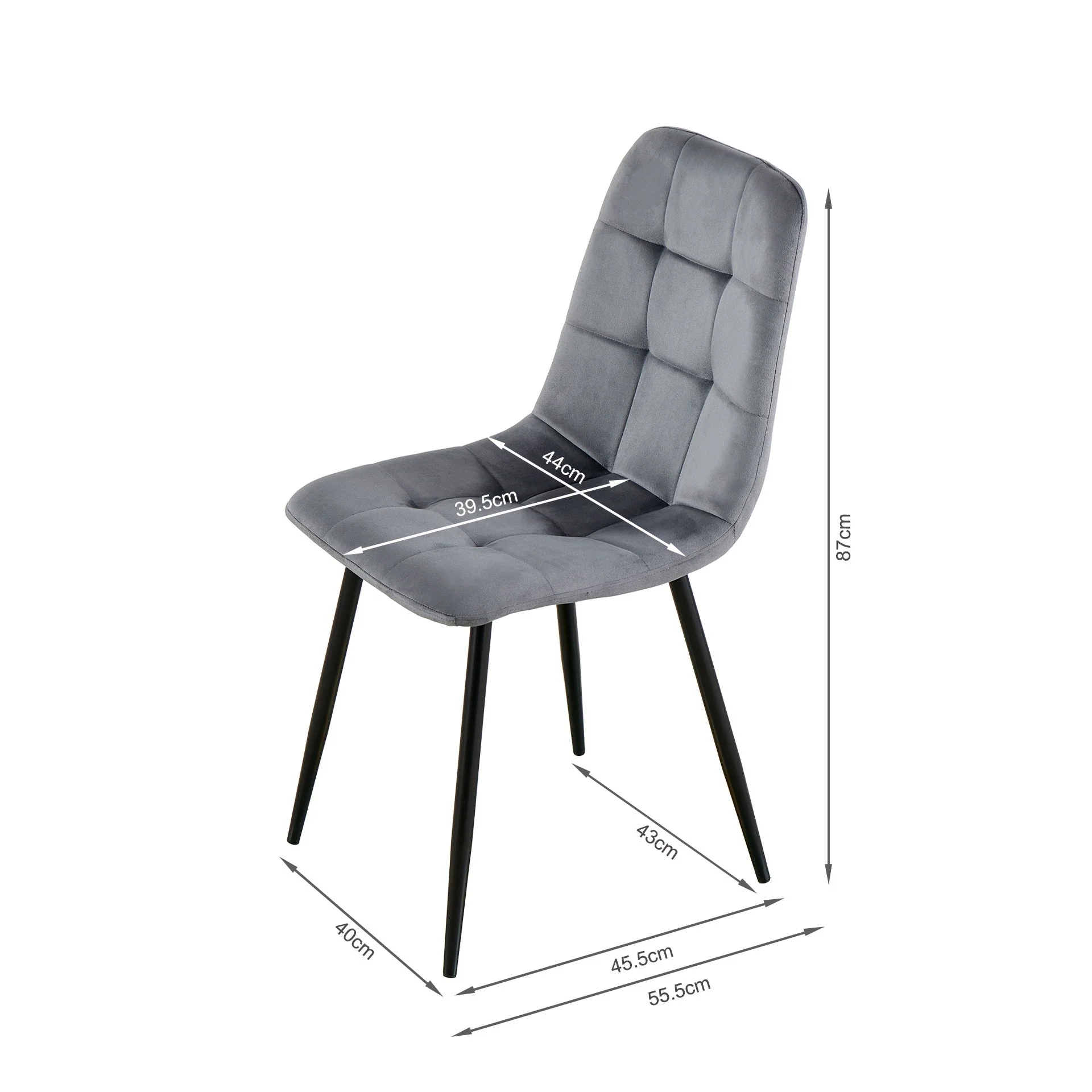 Livo Velvet Dining Chair - Set of 4 - Grey - Image 8
