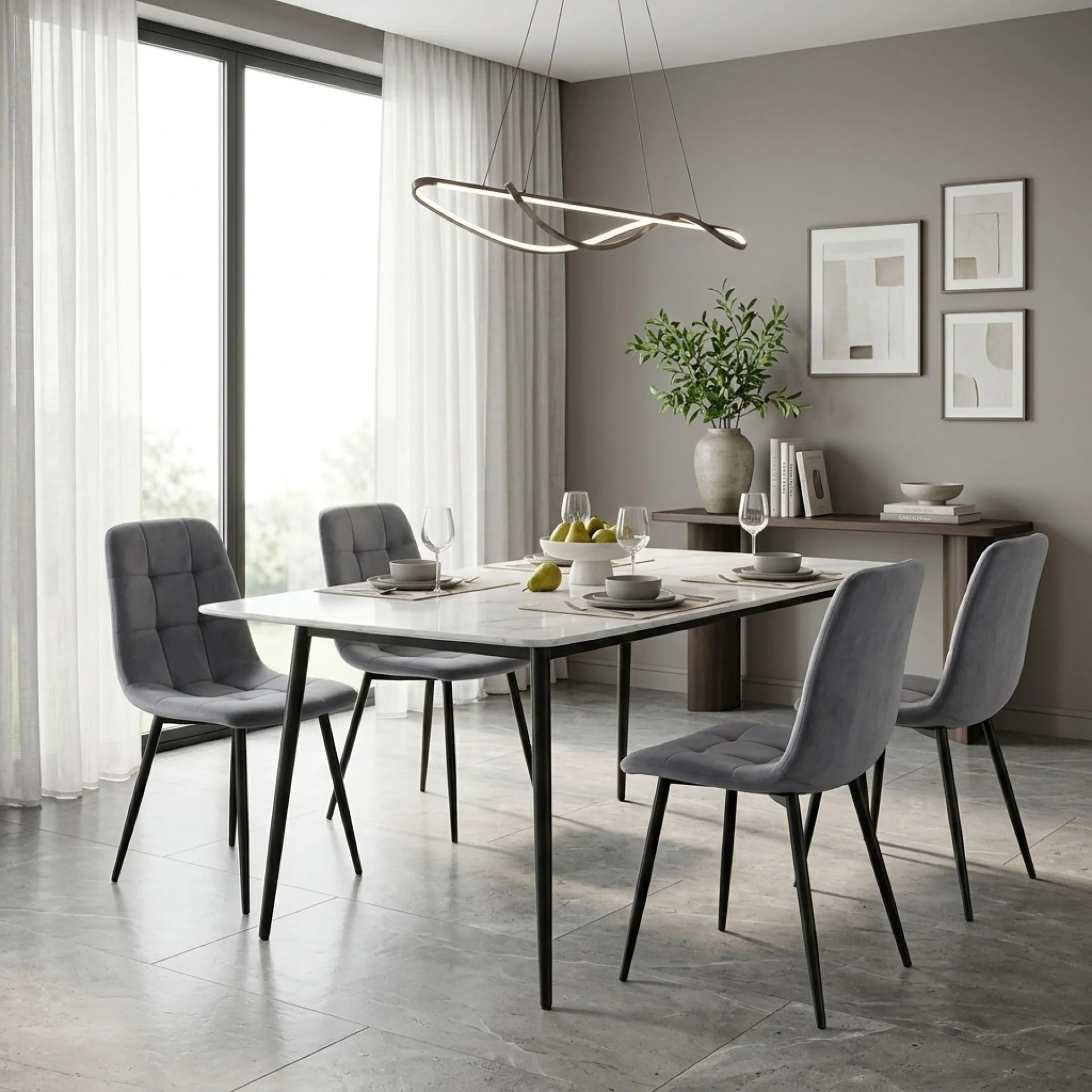 Livo Velvet Dining Chair - Set of 4 - Grey - Image 9