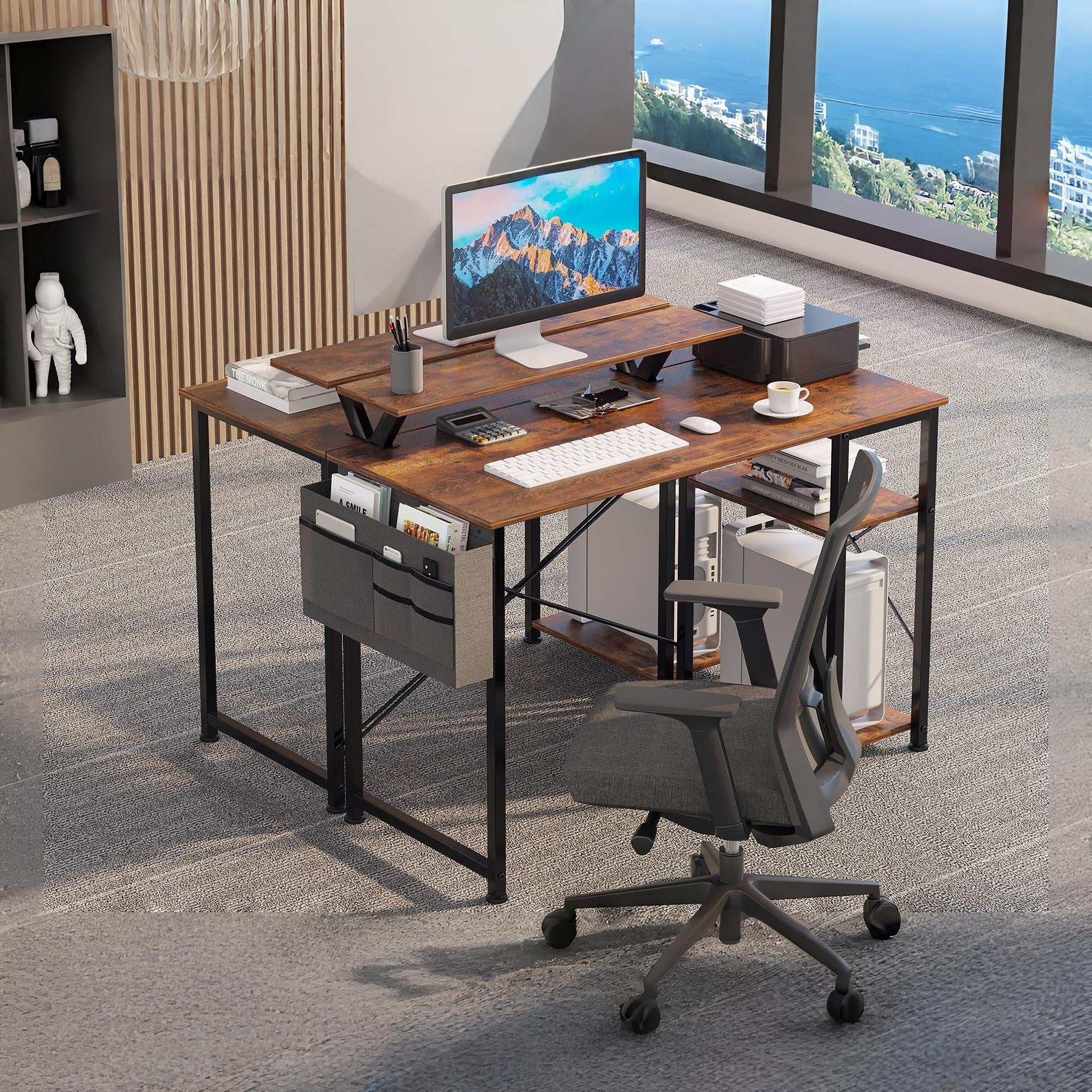 Logan 100cm Computer Desk with Storage Bag - Rustic Brown - Image 4