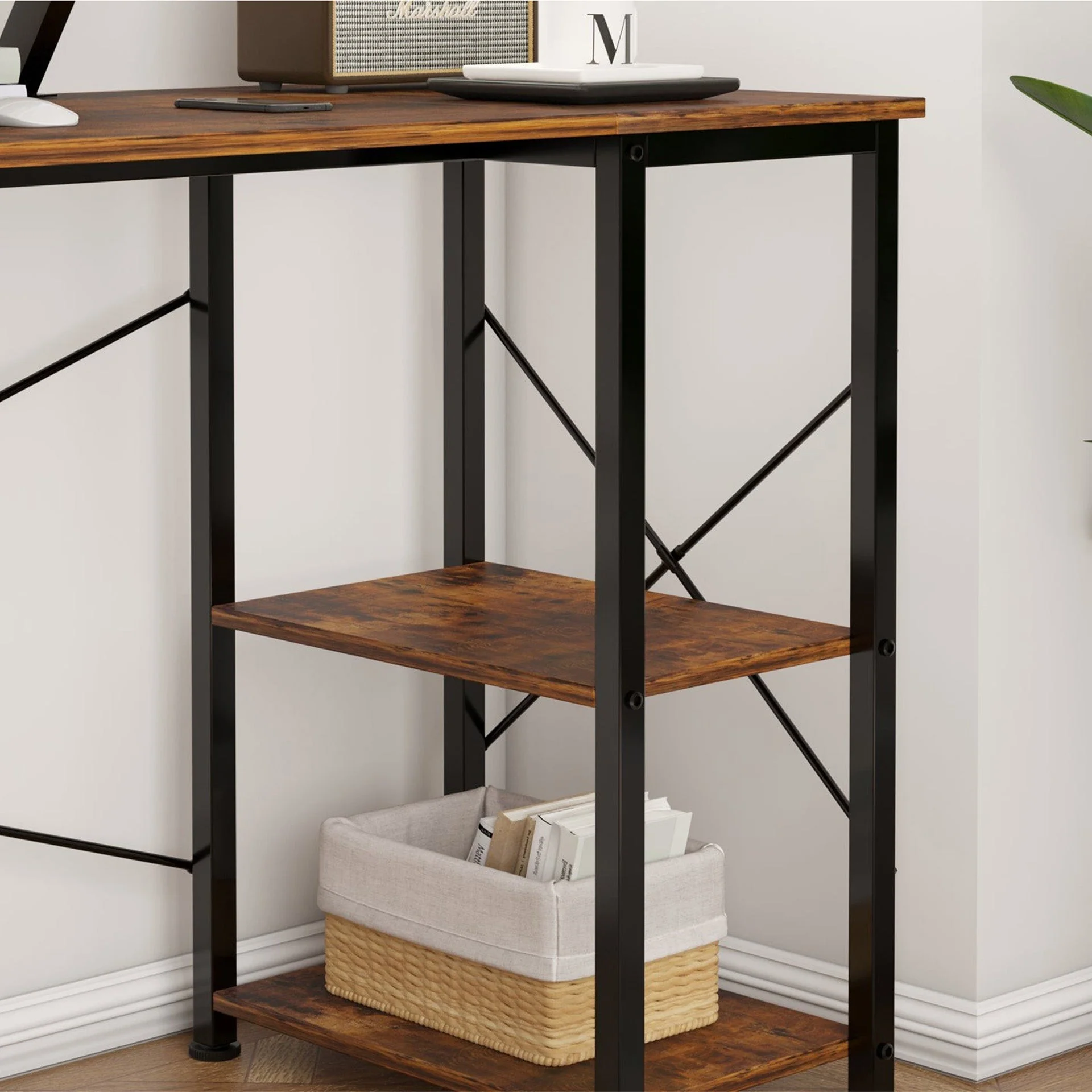 Logan 100cm Computer Desk with Storage Bag - Rustic Brown - Image 5