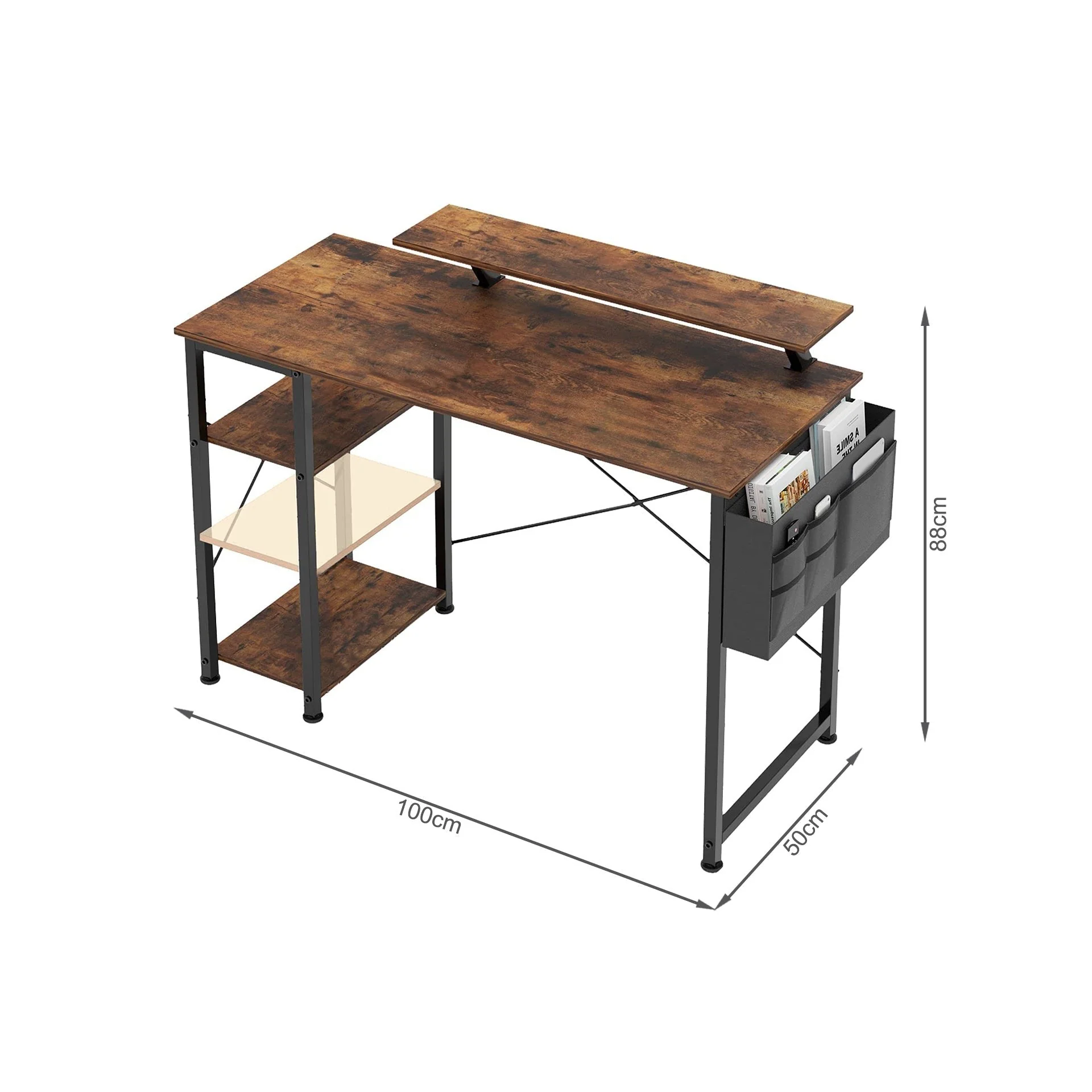 Logan 100cm Computer Desk with Storage Bag - Rustic Brown - Image 8