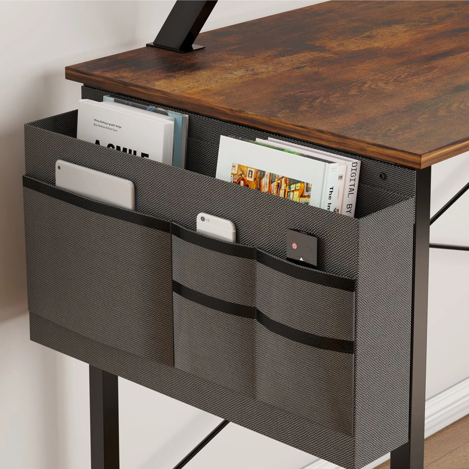 Logan 140cm Computer Desk with Storage Bag - Rustic Brown - Image 3