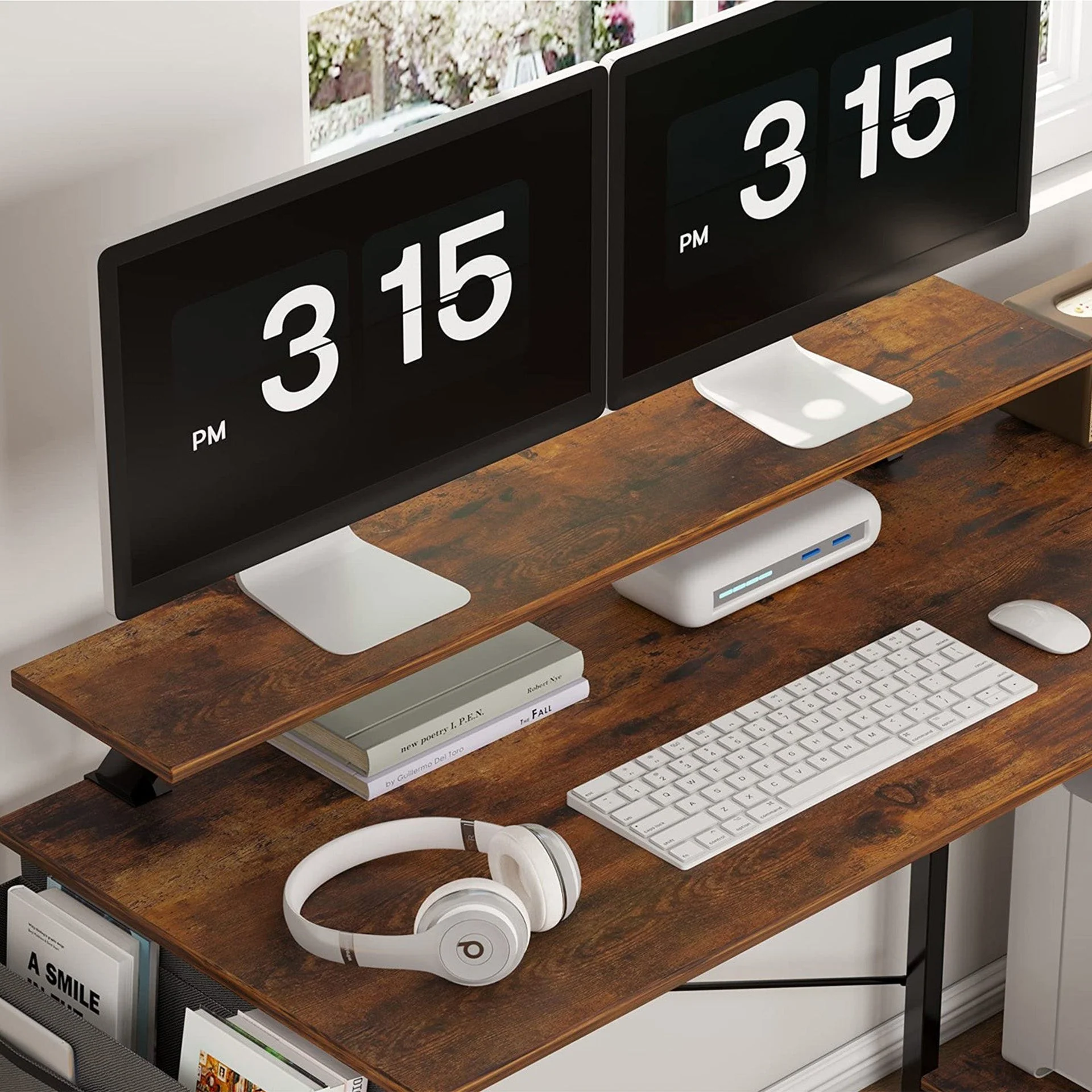 Logan 140cm Computer Desk with Storage Bag - Rustic Brown - Image 5