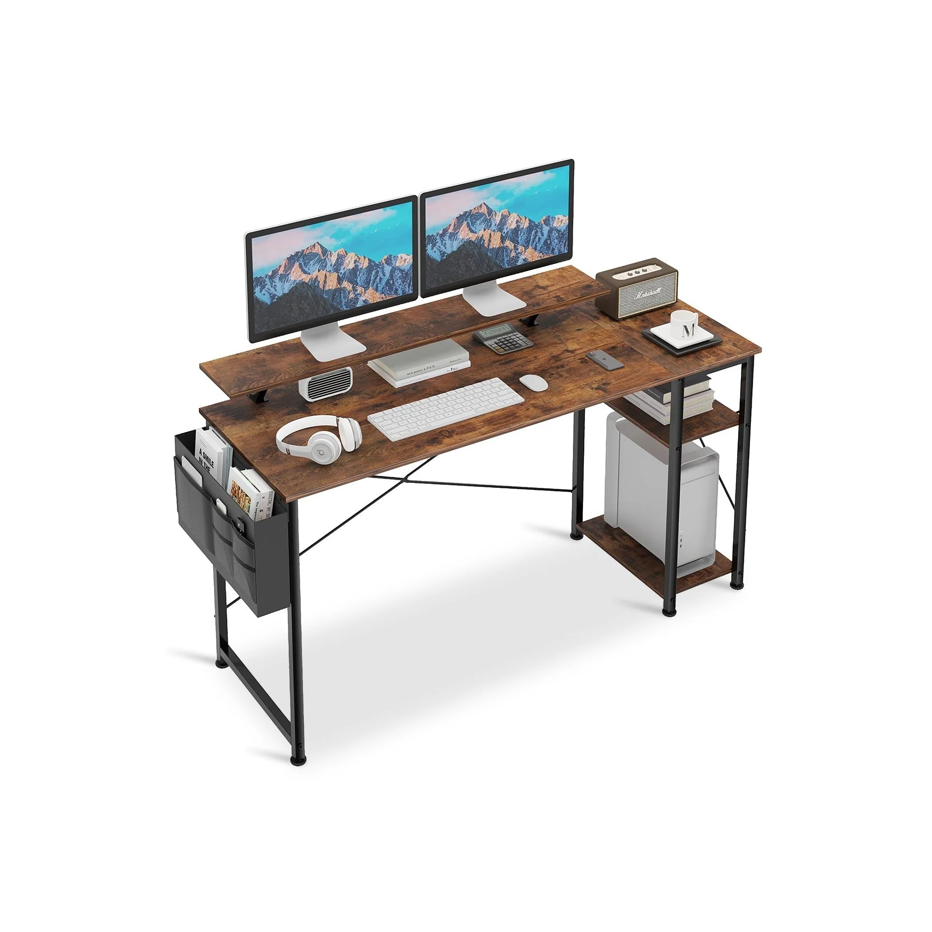 Logan 140cm Computer Desk with Storage Bag - Rustic Brown - Image 6