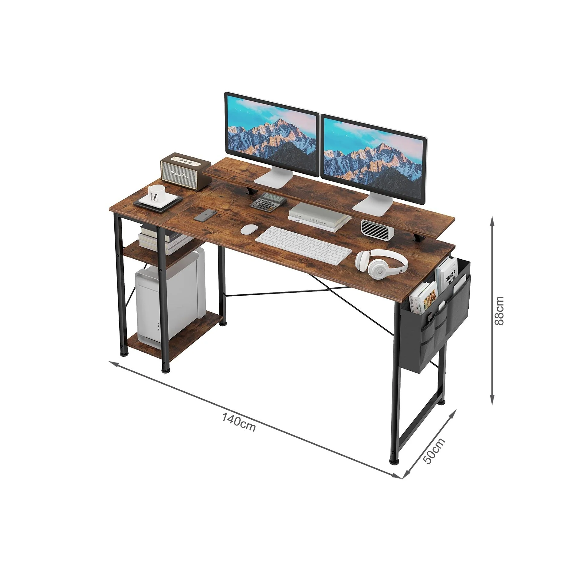 Logan 140cm Computer Desk with Storage Bag - Rustic Brown - Image 8