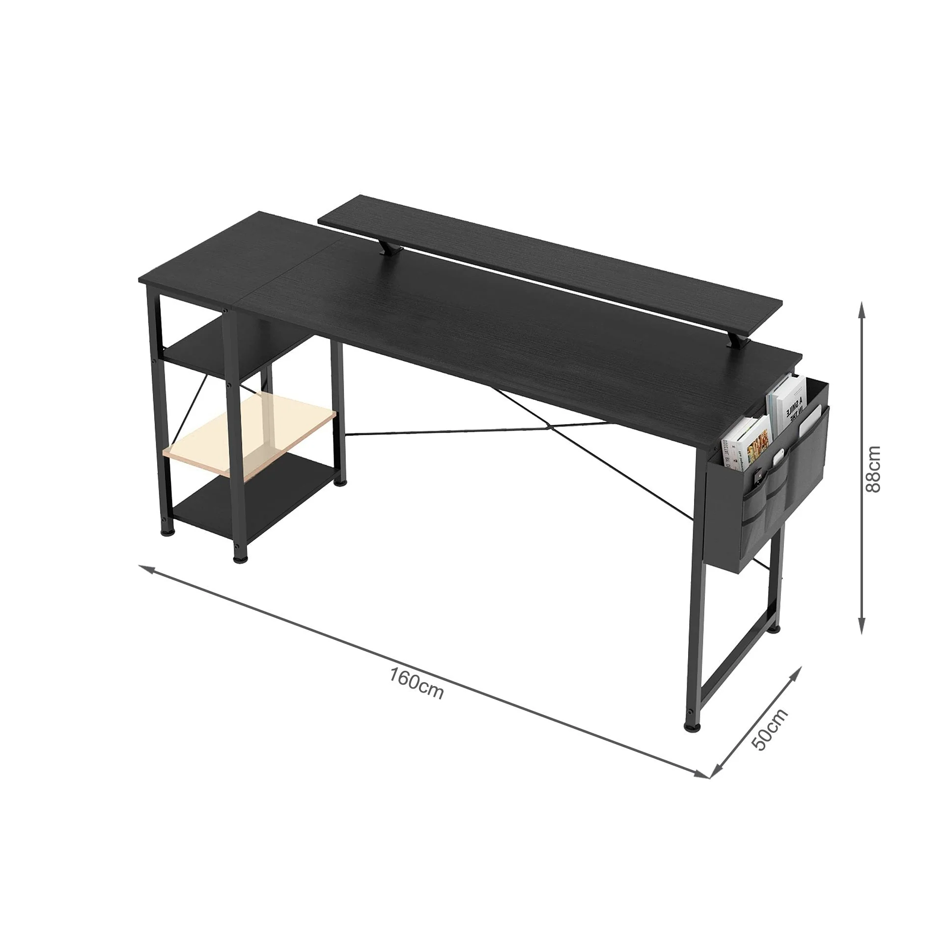 Logan 160cm Computer Desk with Storage Bag - Black - Image 11
