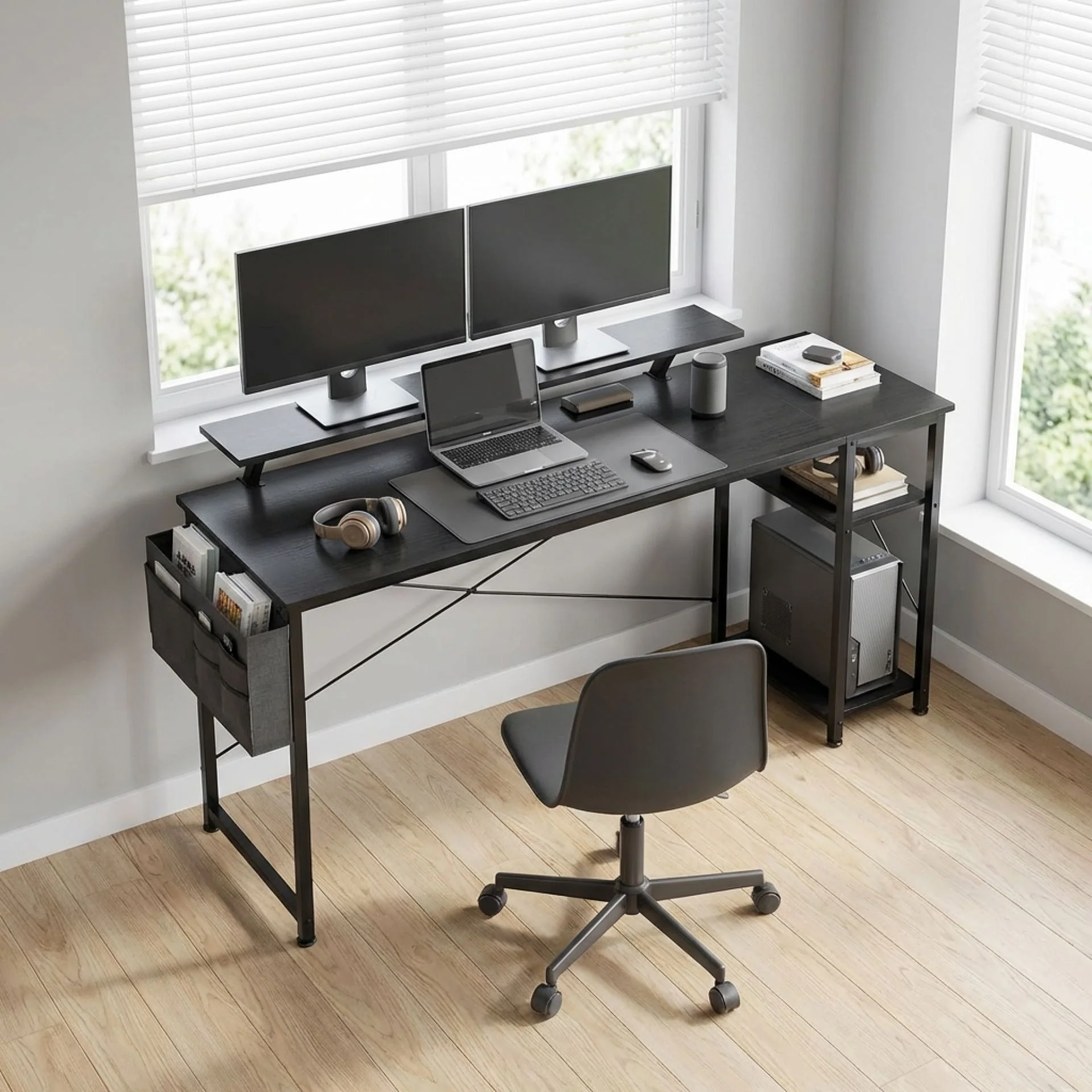 Logan 160cm Computer Desk with Storage Bag - Black - Image 2