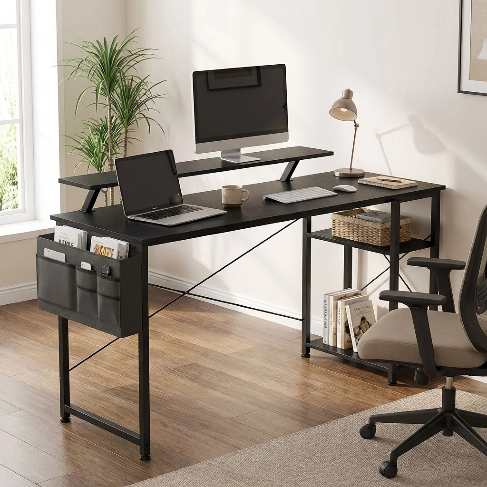 Logan 160cm Computer Desk with Storage Bag - Black - Image 3