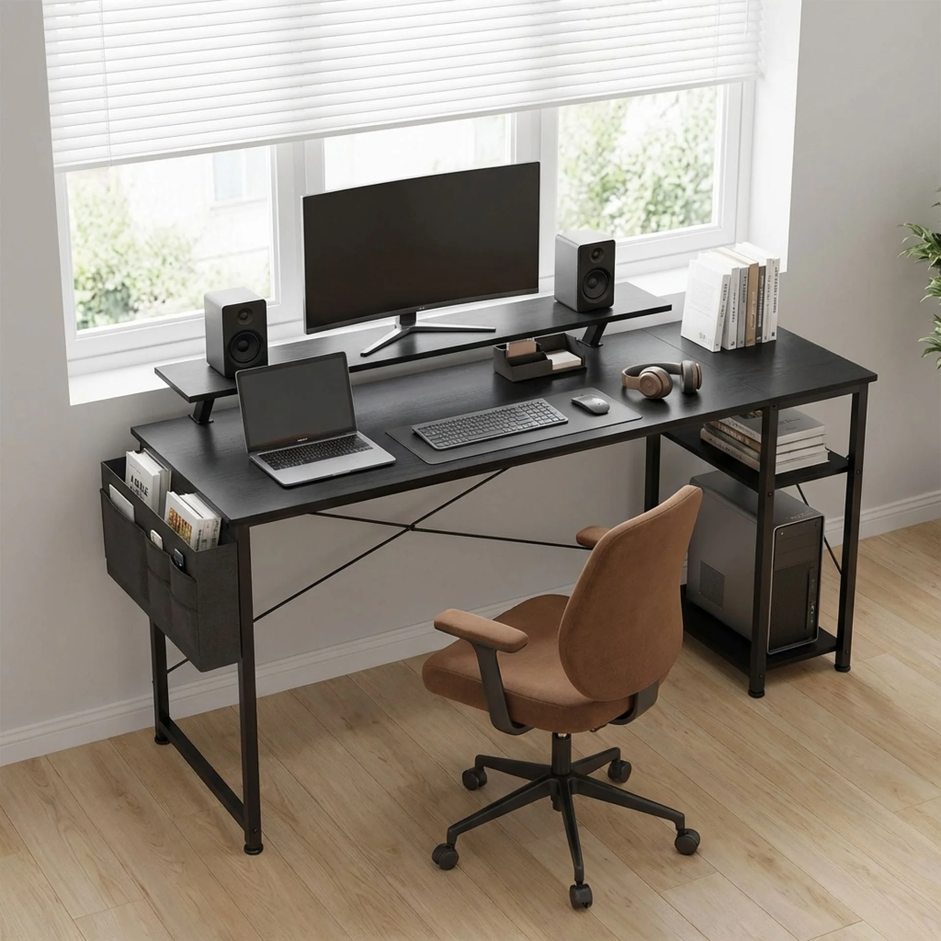 Logan 160cm Computer Desk with Storage Bag - Black - Image 4
