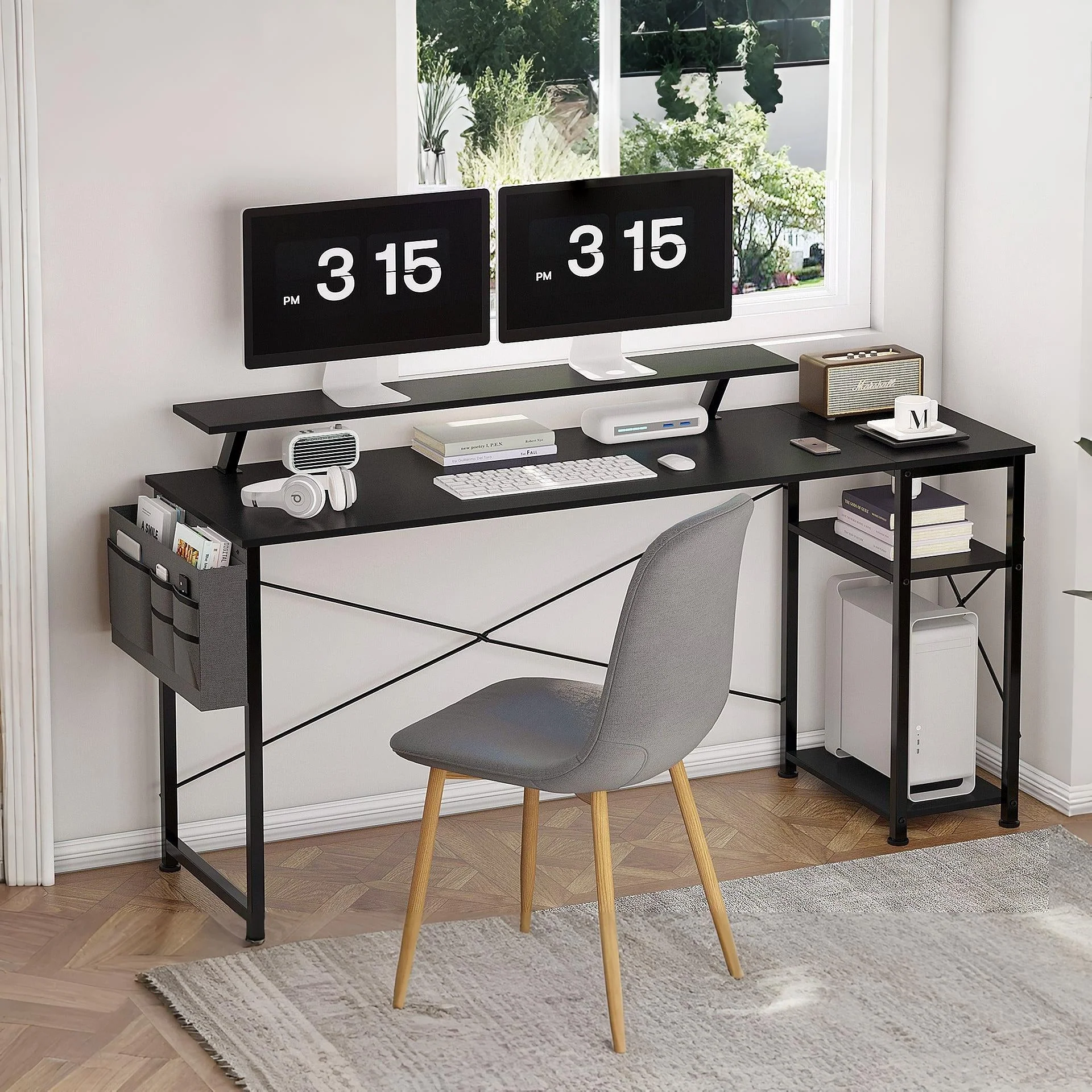 Logan 160cm Computer Desk with Storage Bag - Black - Image 5