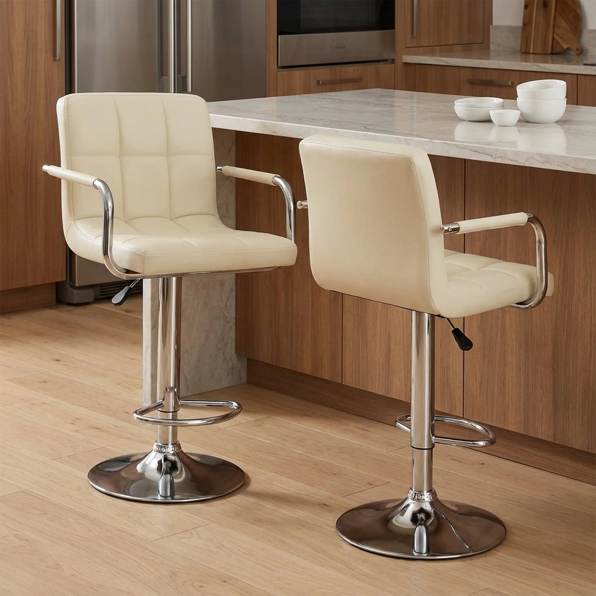 Lois Bar Stool with PU Leather - Set of 2 - Beige