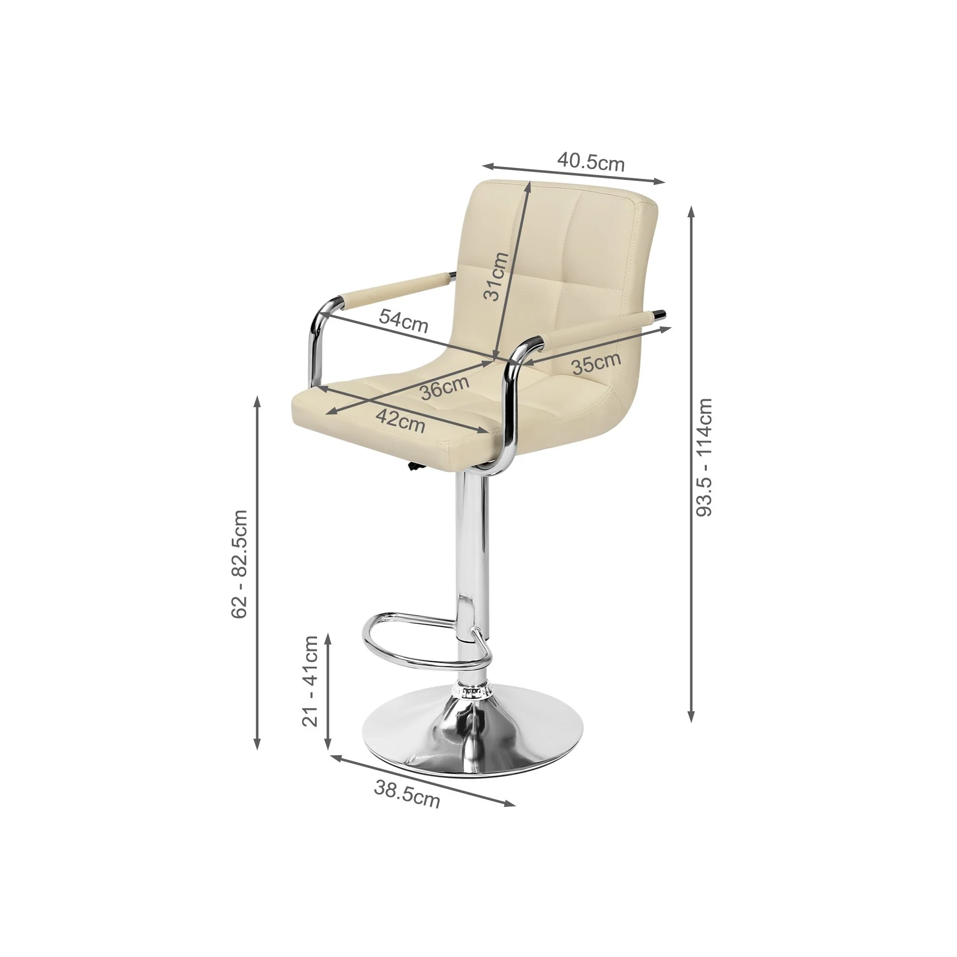 Lois Bar Stool with PU Leather - Set of 2 - Beige - Image 10