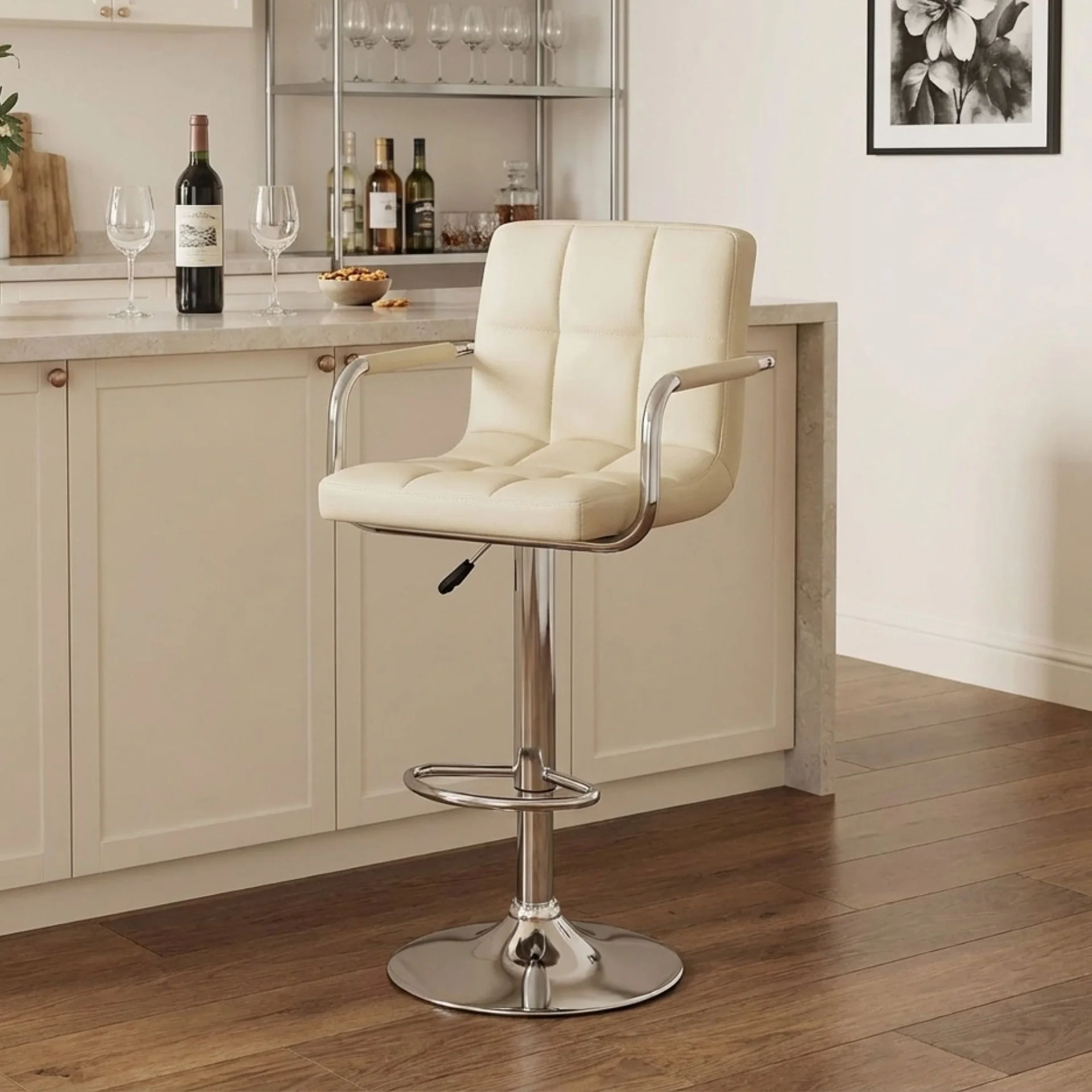 Lois Bar Stool with PU Leather - Set of 2 - Beige - Image 2