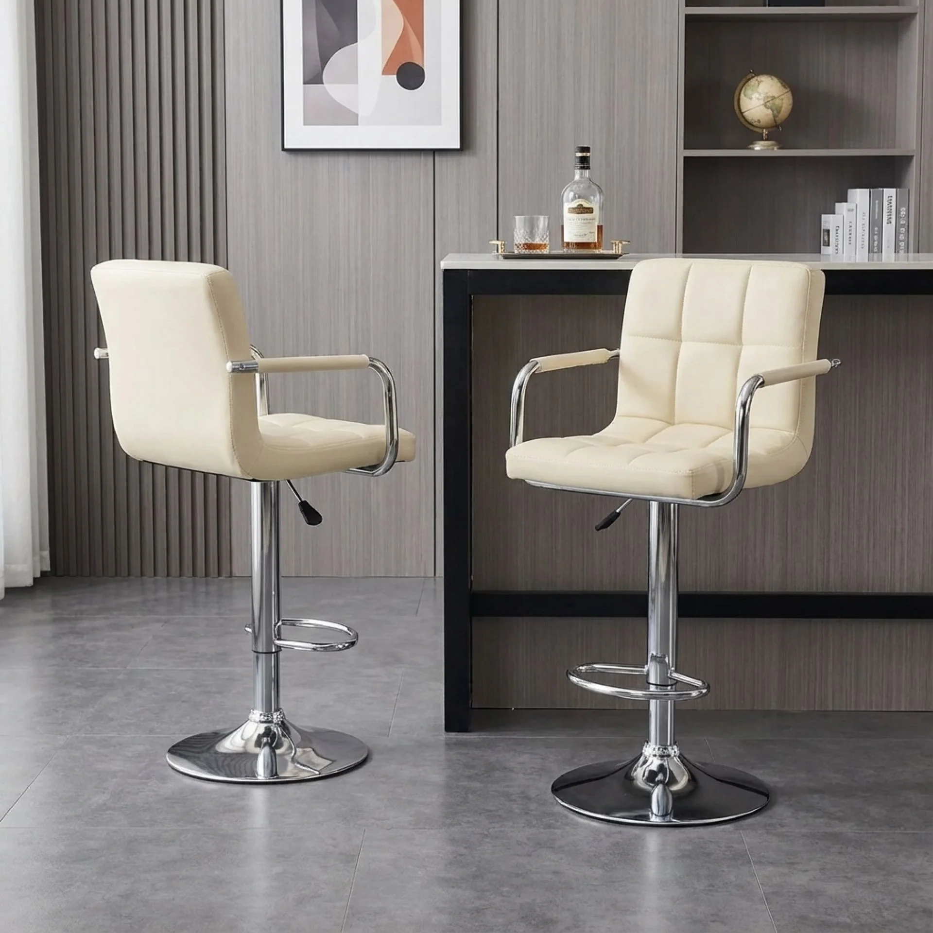Lois Bar Stool with PU Leather - Set of 2 - Beige - Image 4