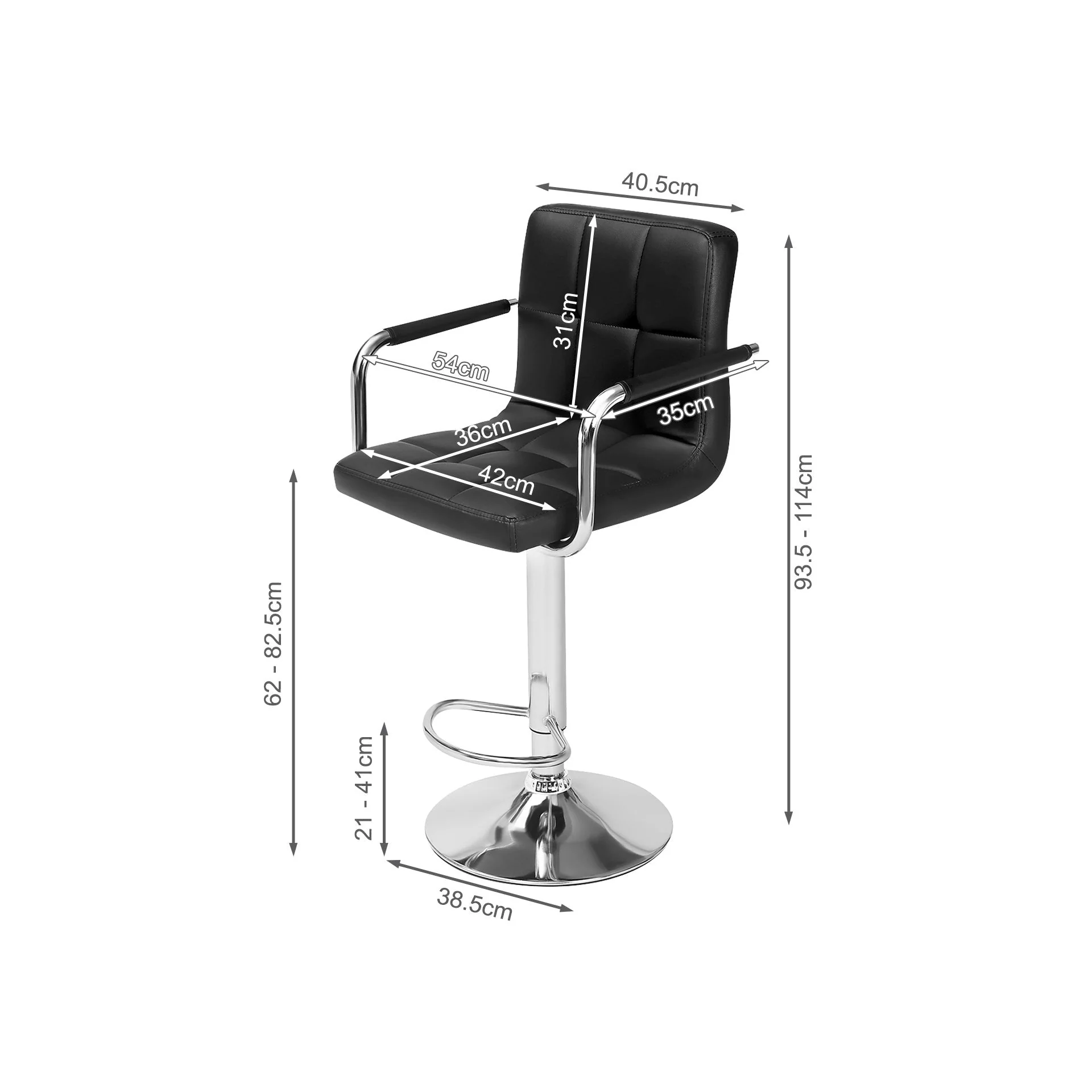 Lois Bar Stool with PU Leather - Set of 2 - Black - Image 10