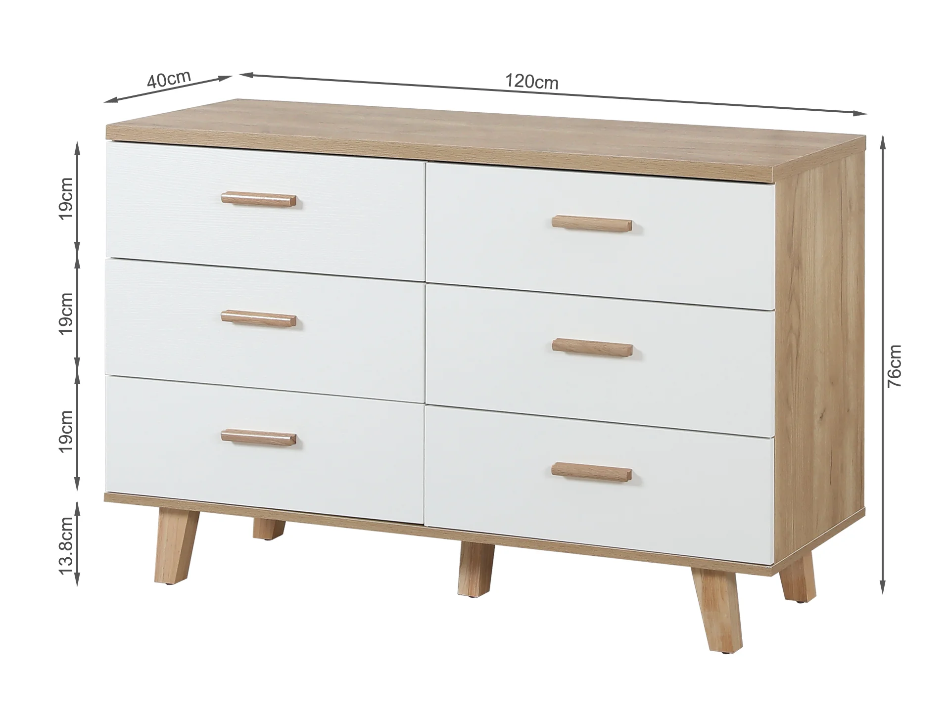 Low Boy with 6 Drawers - Oak + White - Image 2