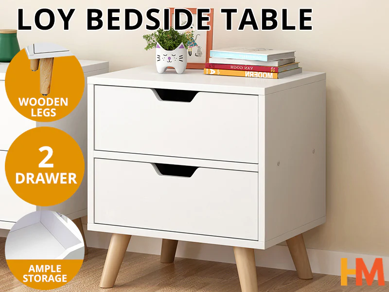 LOY Bedside Table Nightstand - WHITE - Image 2