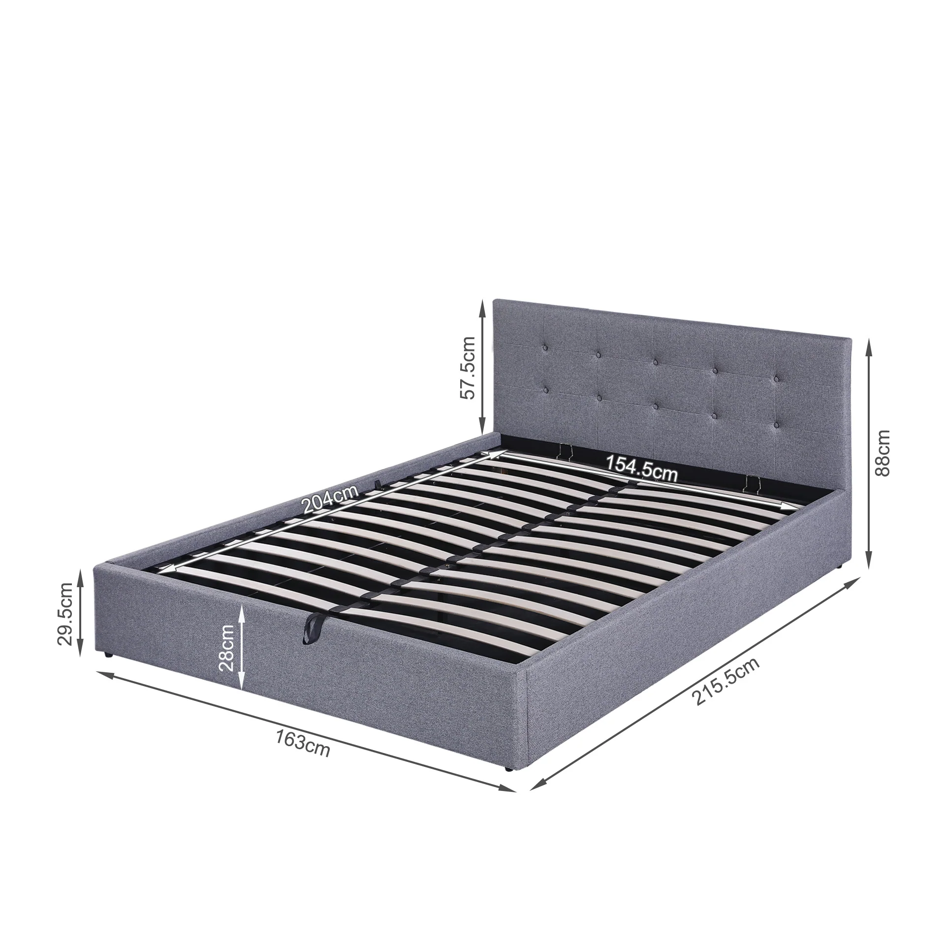 Lureva Linen Queen Gas Lift Bed Frame – Grey - Image 13