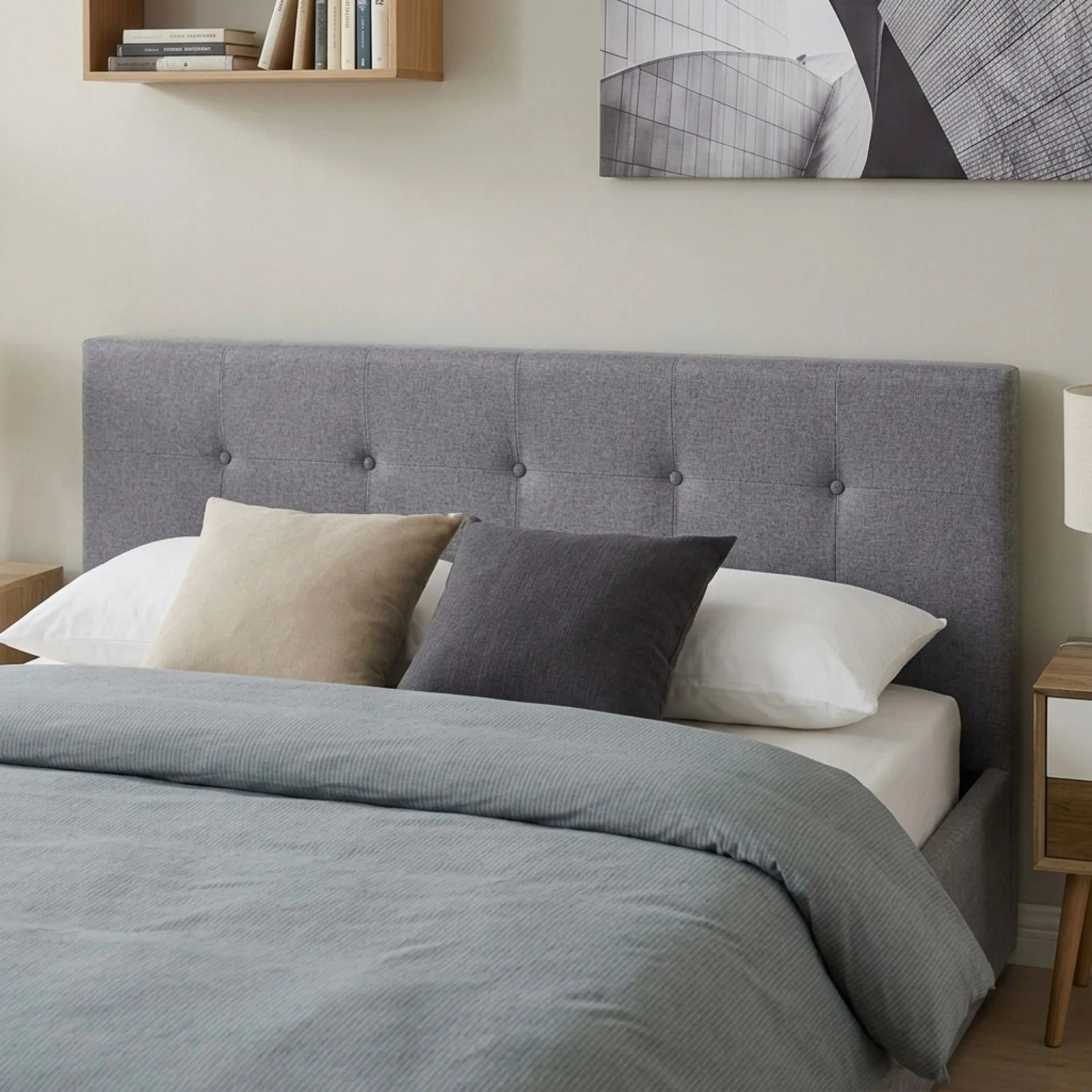 Lureva Linen Queen Gas Lift Bed Frame – Grey - Image 5