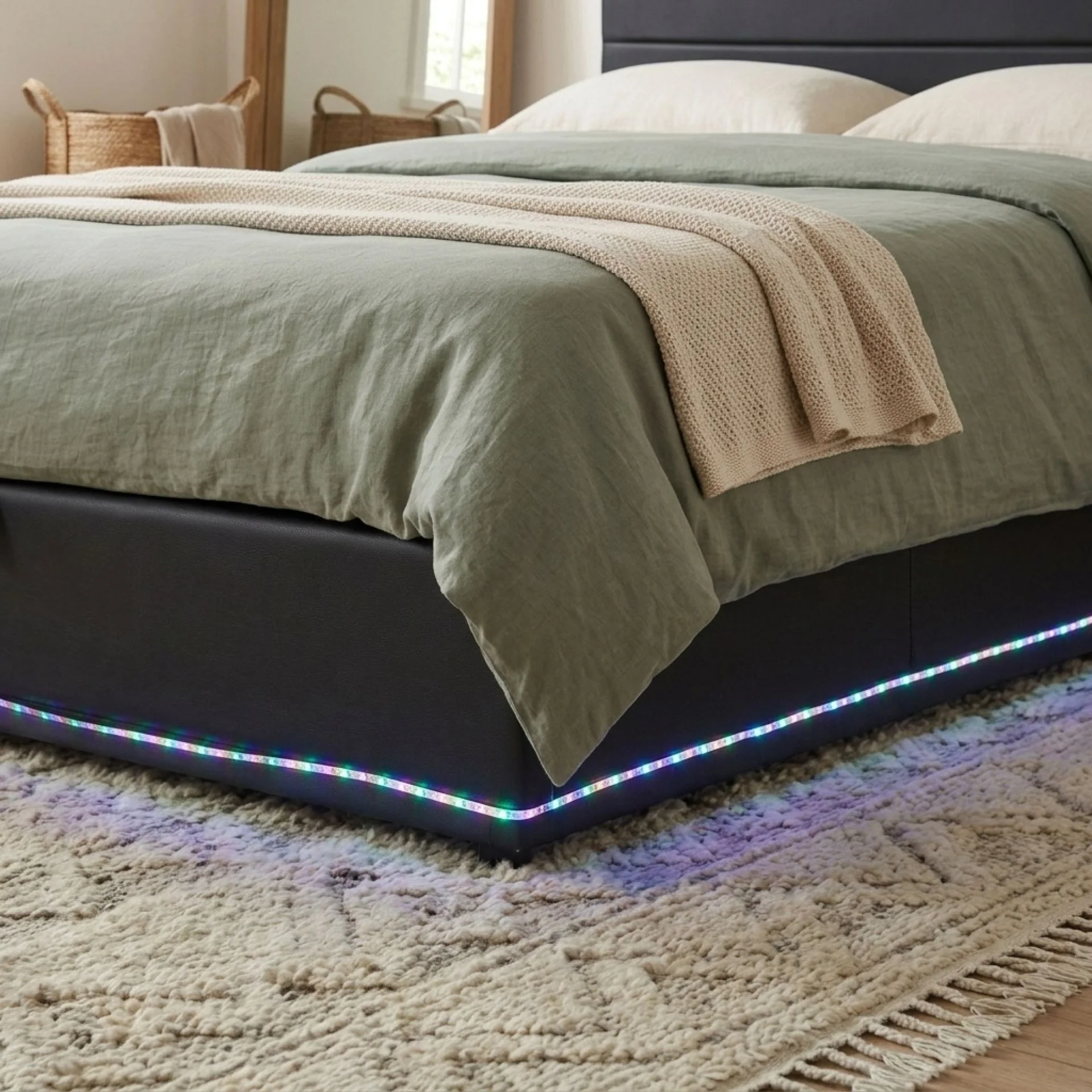 Lumetek PU Queen Gas Lift Bed Frame - Black - Image 4