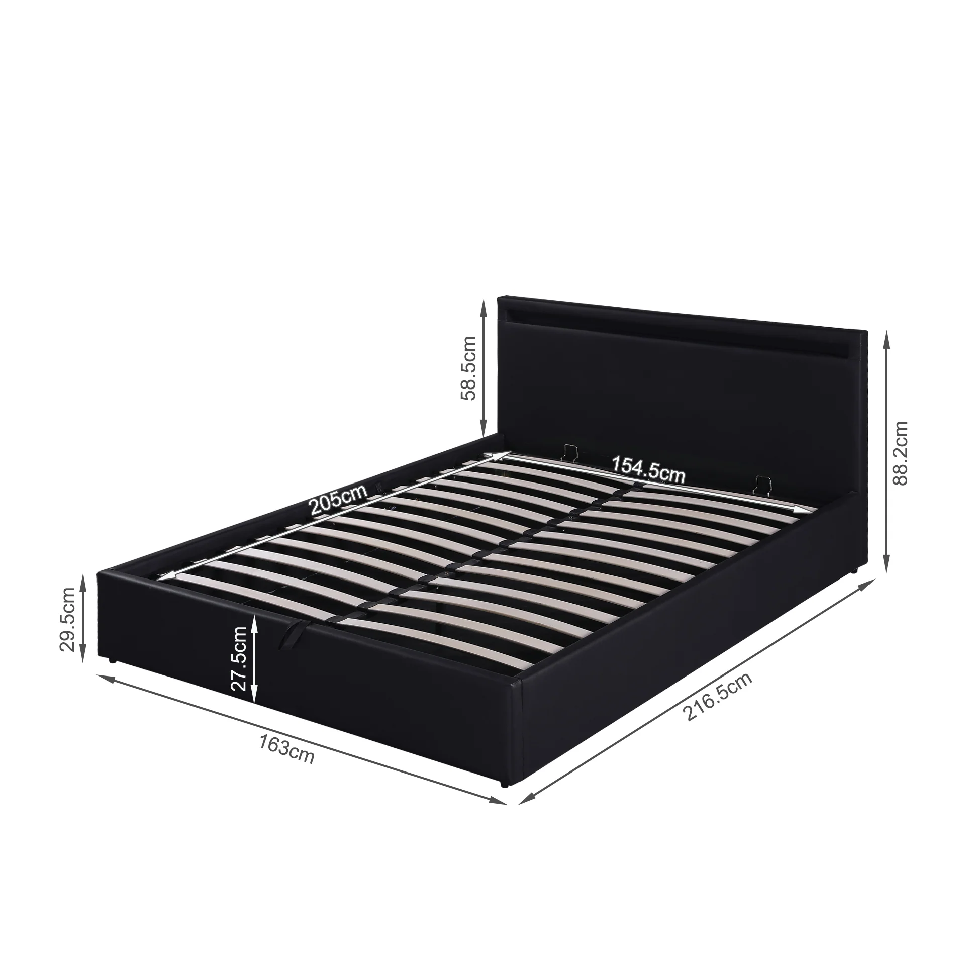 Glimora PU Queen Gas Lift Storage Bed Frame - Black - Image 15