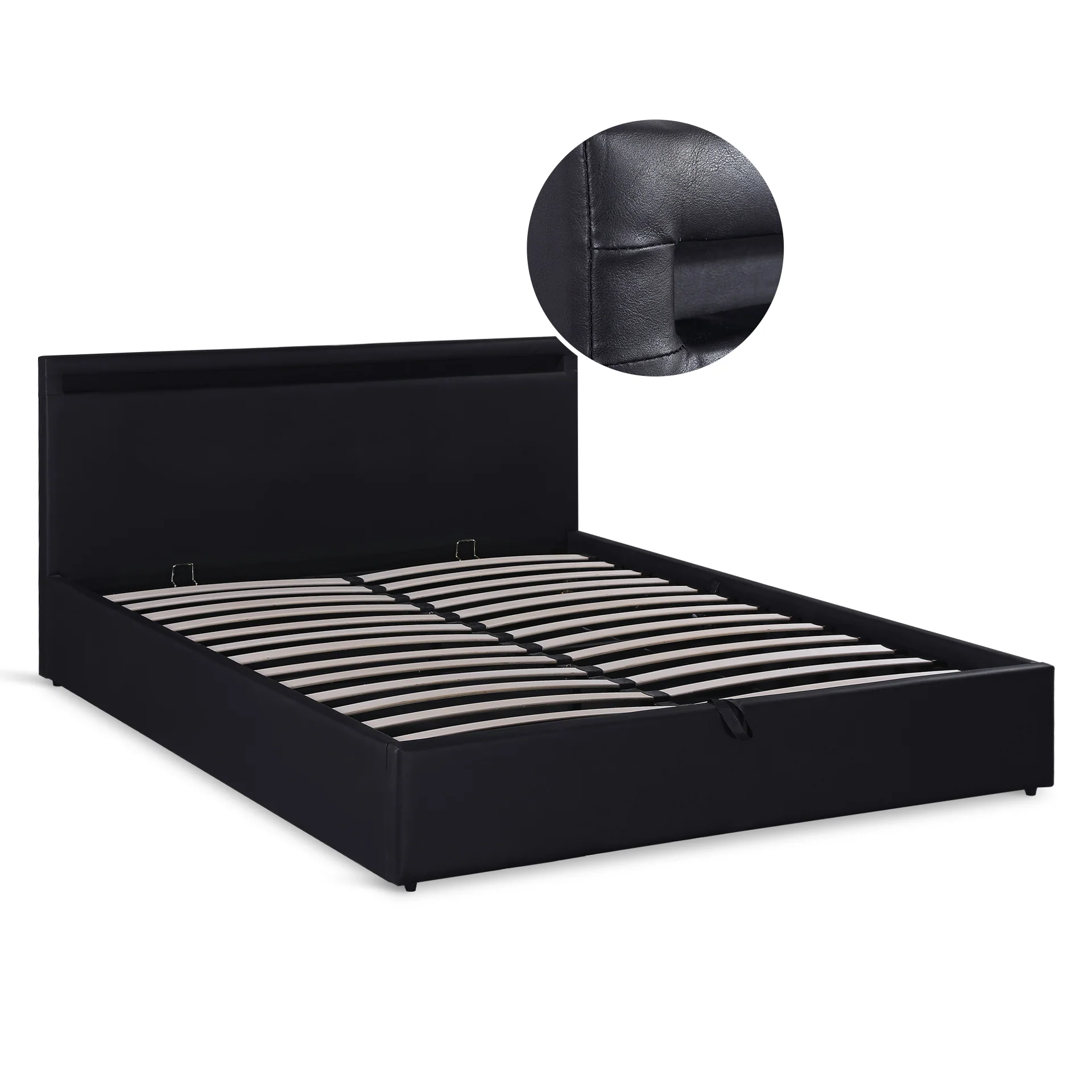 Glimora PU Queen Gas Lift Storage Bed Frame - Black - Image 7