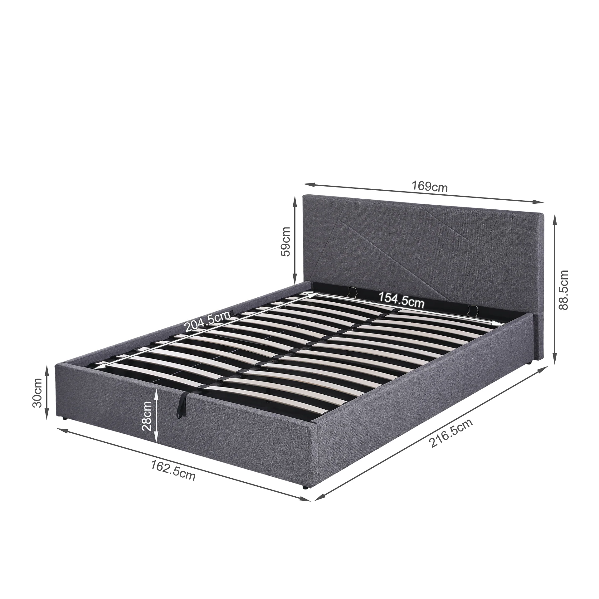 Geova Queen Gas Lift Bed Frame - Dark Grey - Image 13
