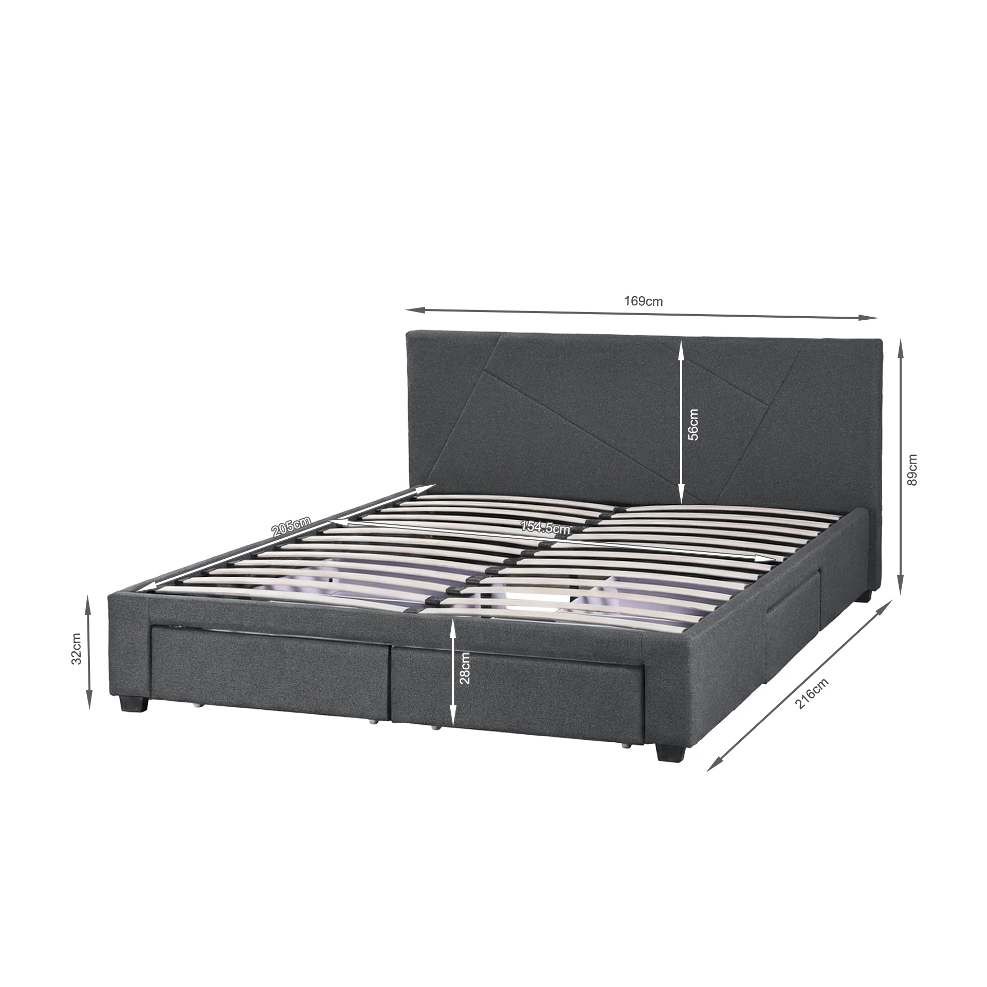 Geolux Queen Bed Frame with 4 Drawers - Dark Grey - Image 11
