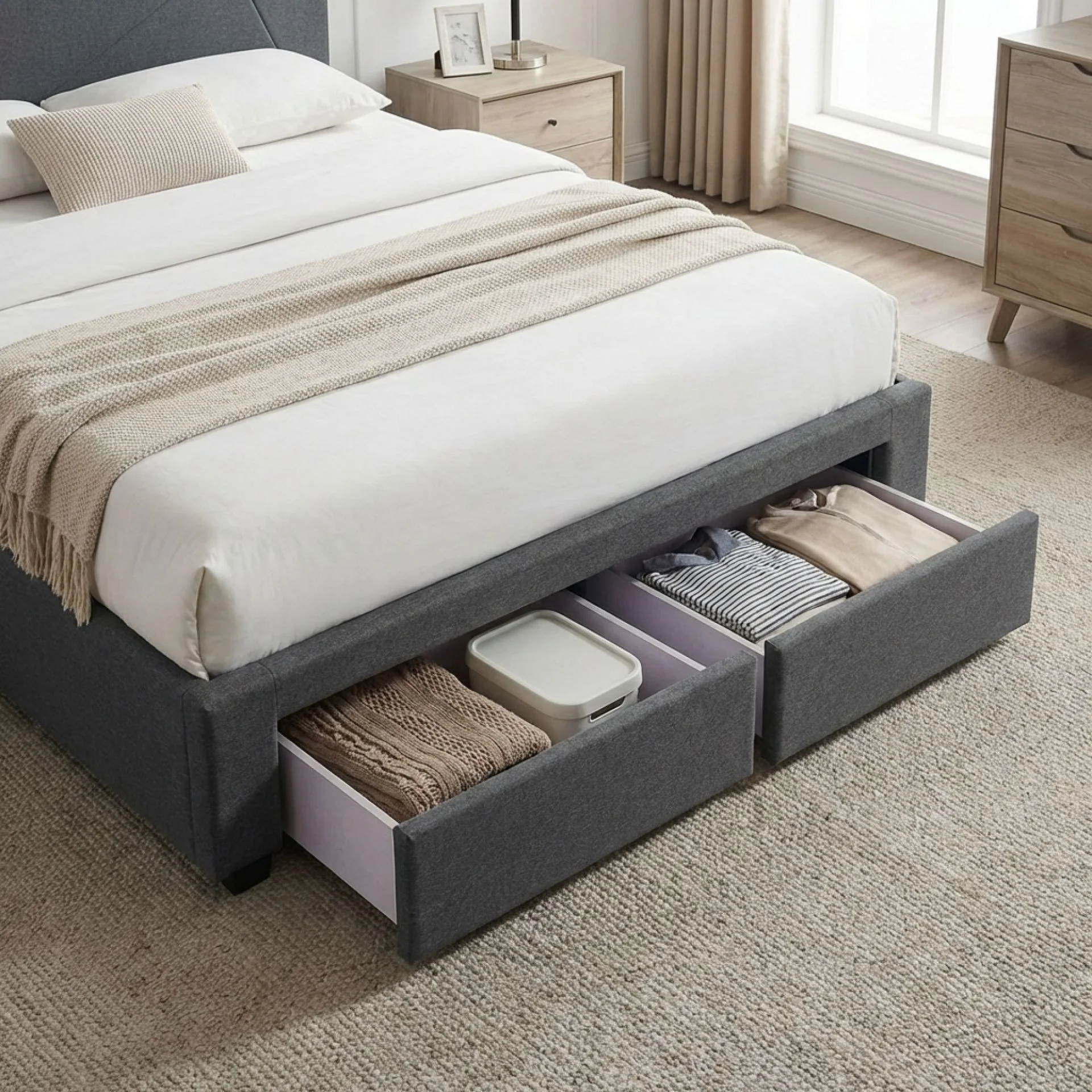 Geolux Queen Bed Frame with 4 Drawers - Dark Grey - Image 6