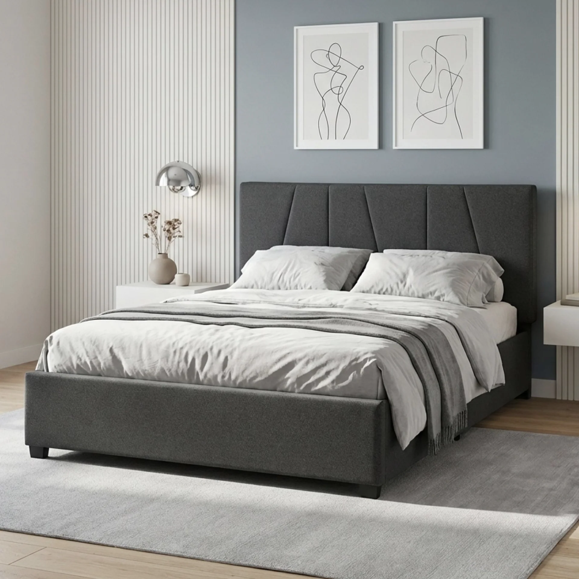 Wireva Linen Queen Bed Frame With 4 Drawers - Dark Grey - Image 3