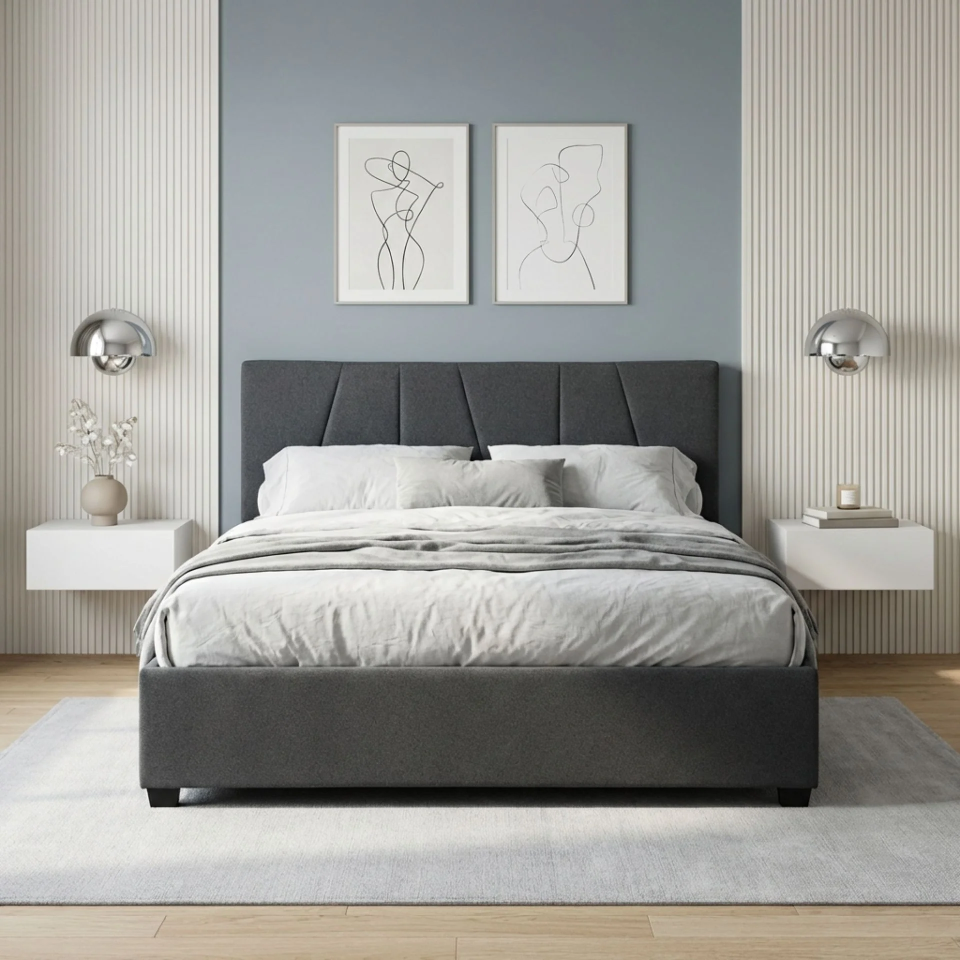 Wireva Linen Queen Bed Frame With 4 Drawers - Dark Grey - Image 4