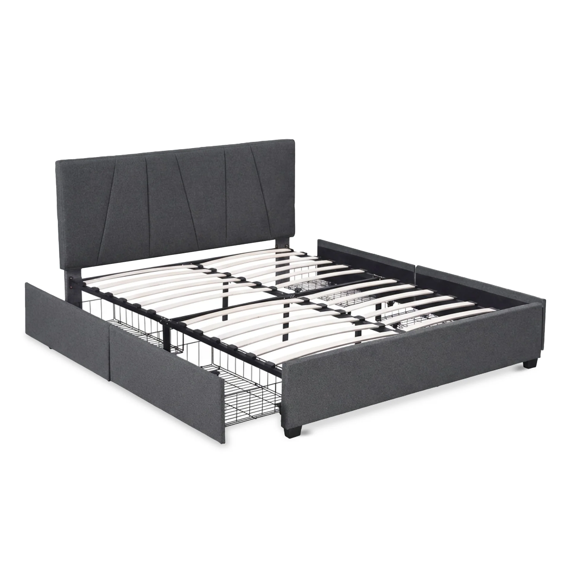 Wireva Linen Queen Bed Frame With 4 Drawers - Dark Grey - Image 6