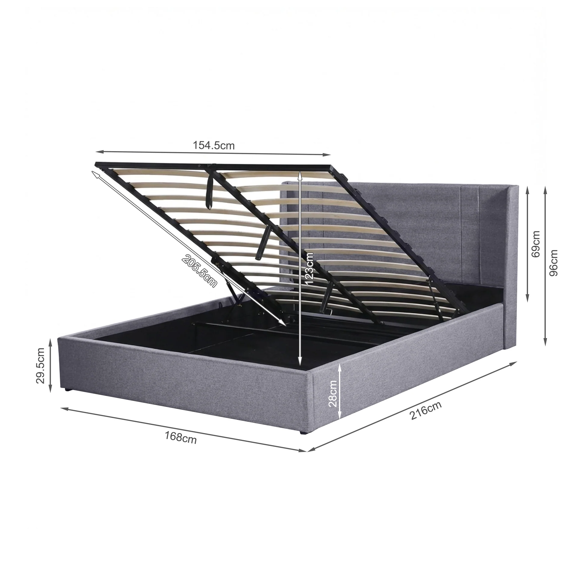 Arvya Queen Gas Lift Bed Frame – Light Grey - Image 15