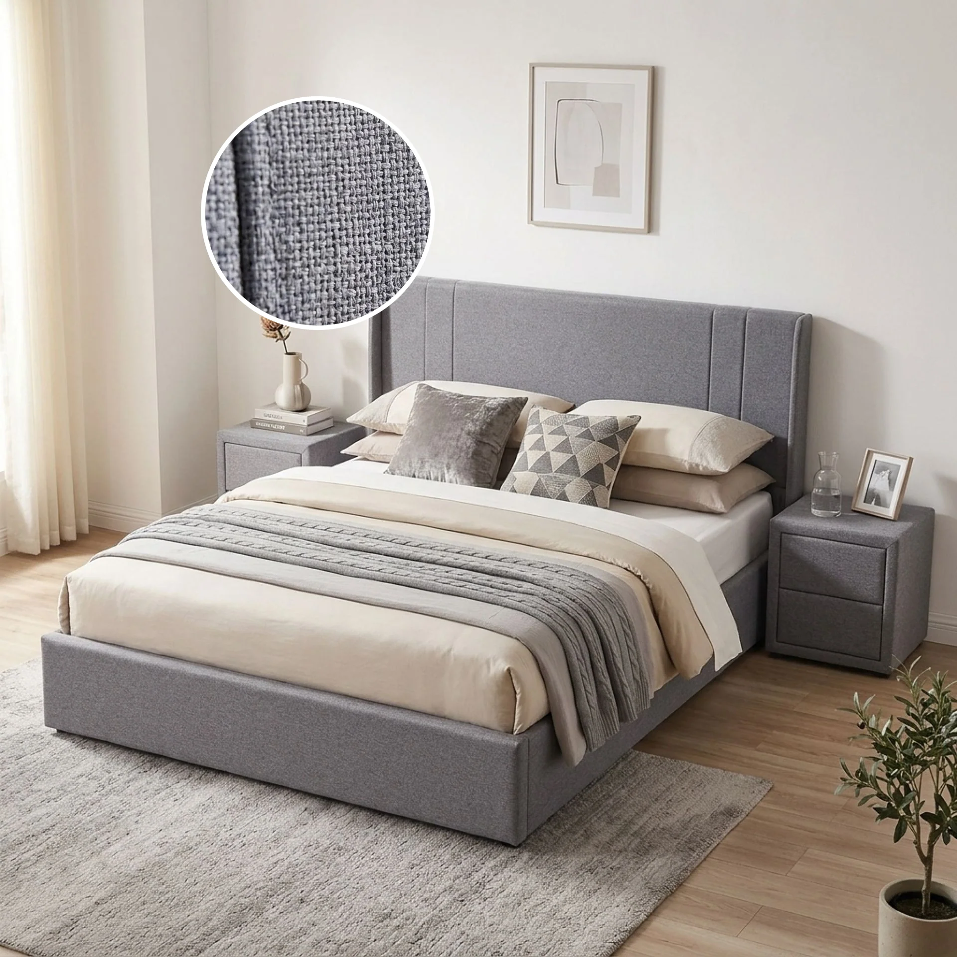 Arvya Queen Gas Lift Bed Frame – Light Grey - Image 2