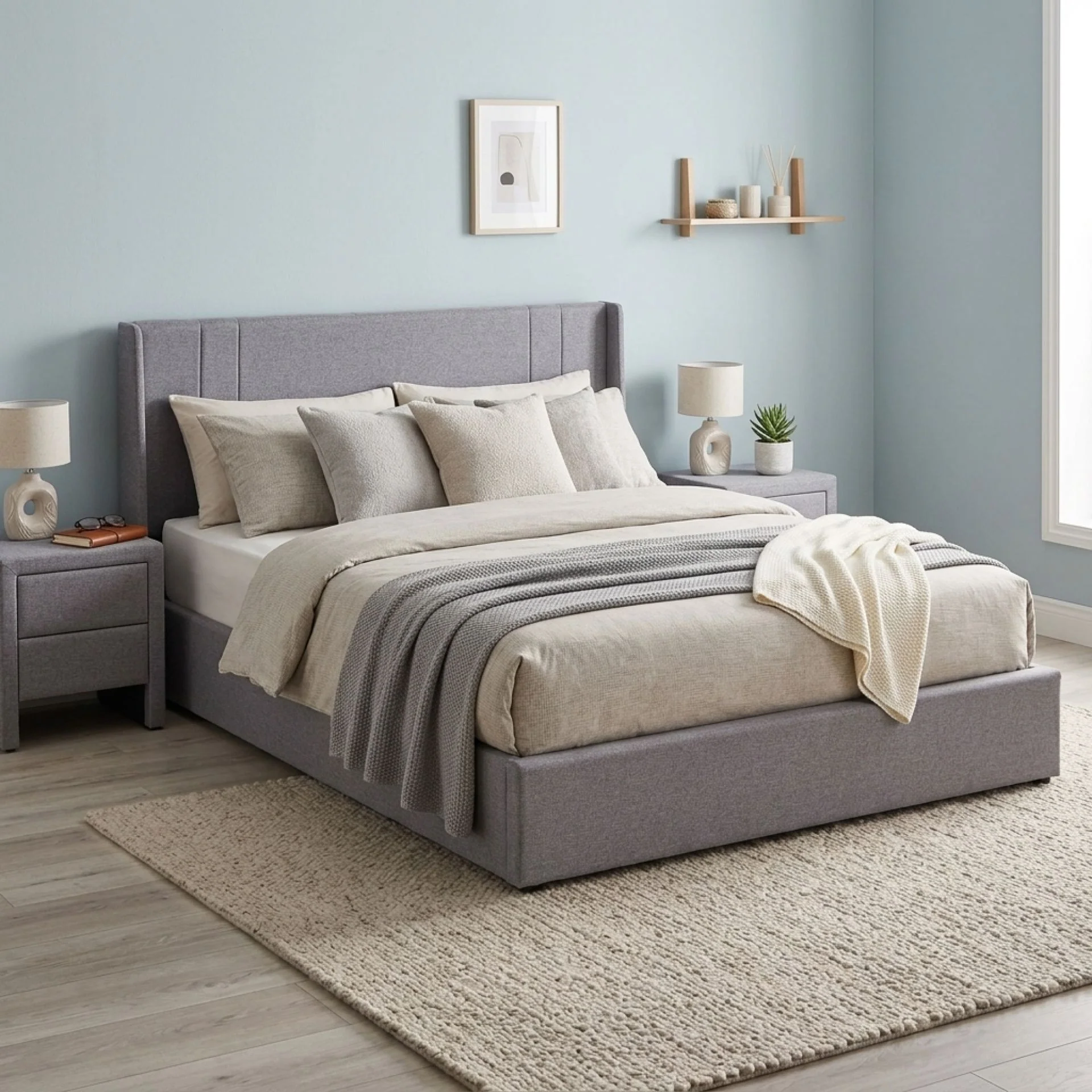 Arvya Queen Gas Lift Bed Frame – Light Grey - Image 4