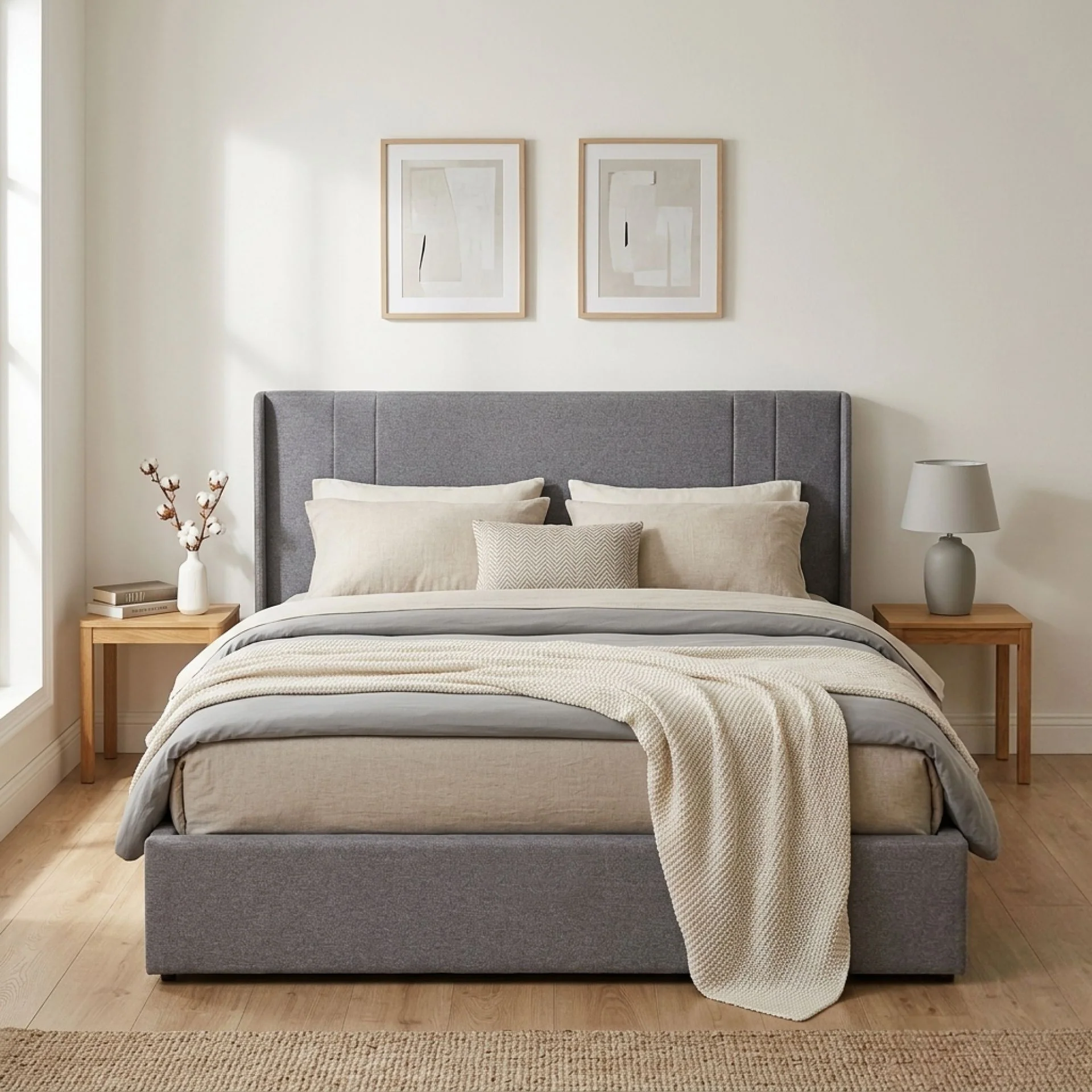 Arvya Queen Gas Lift Bed Frame – Light Grey - Image 5