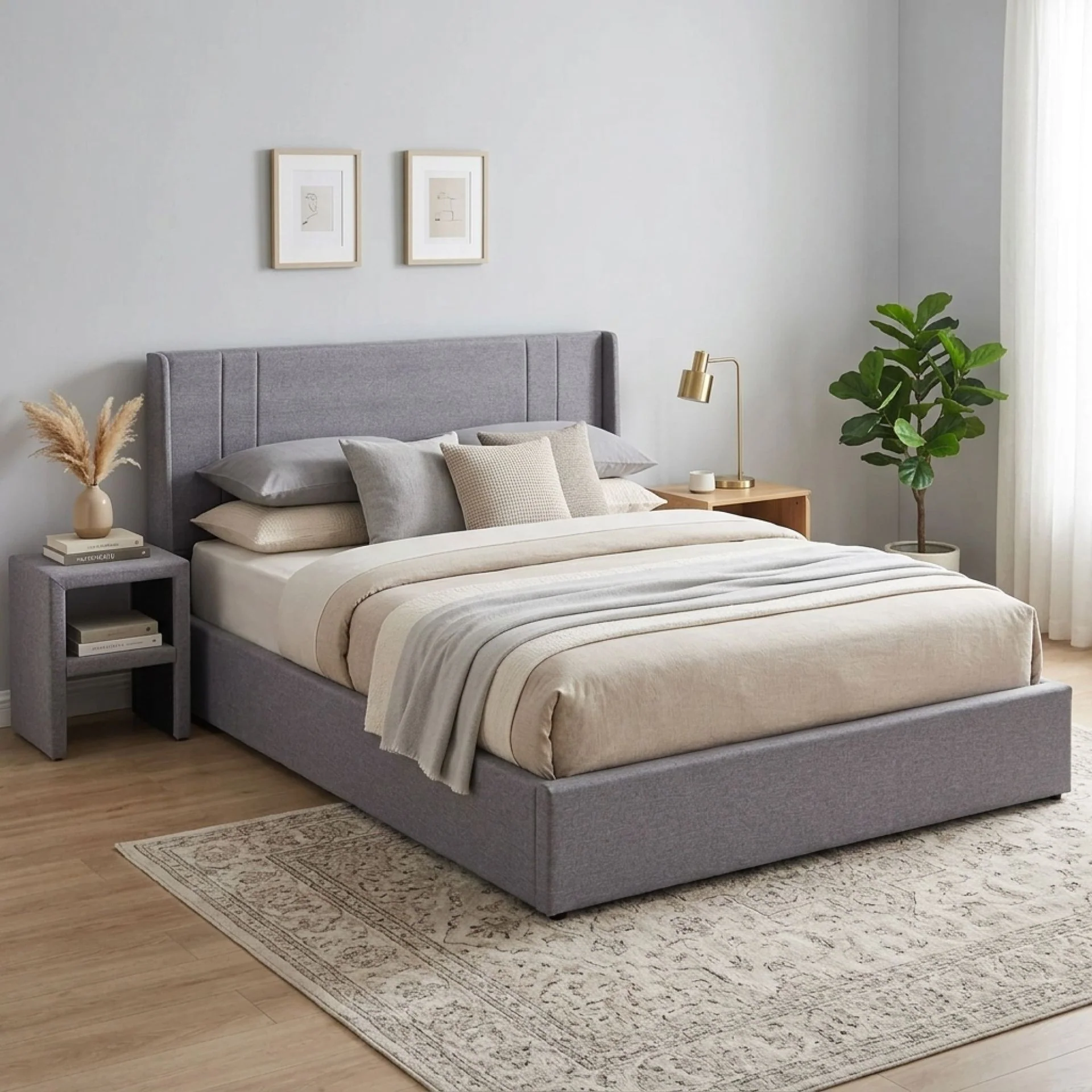 Arvya Queen Gas Lift Bed Frame – Light Grey - Image 6