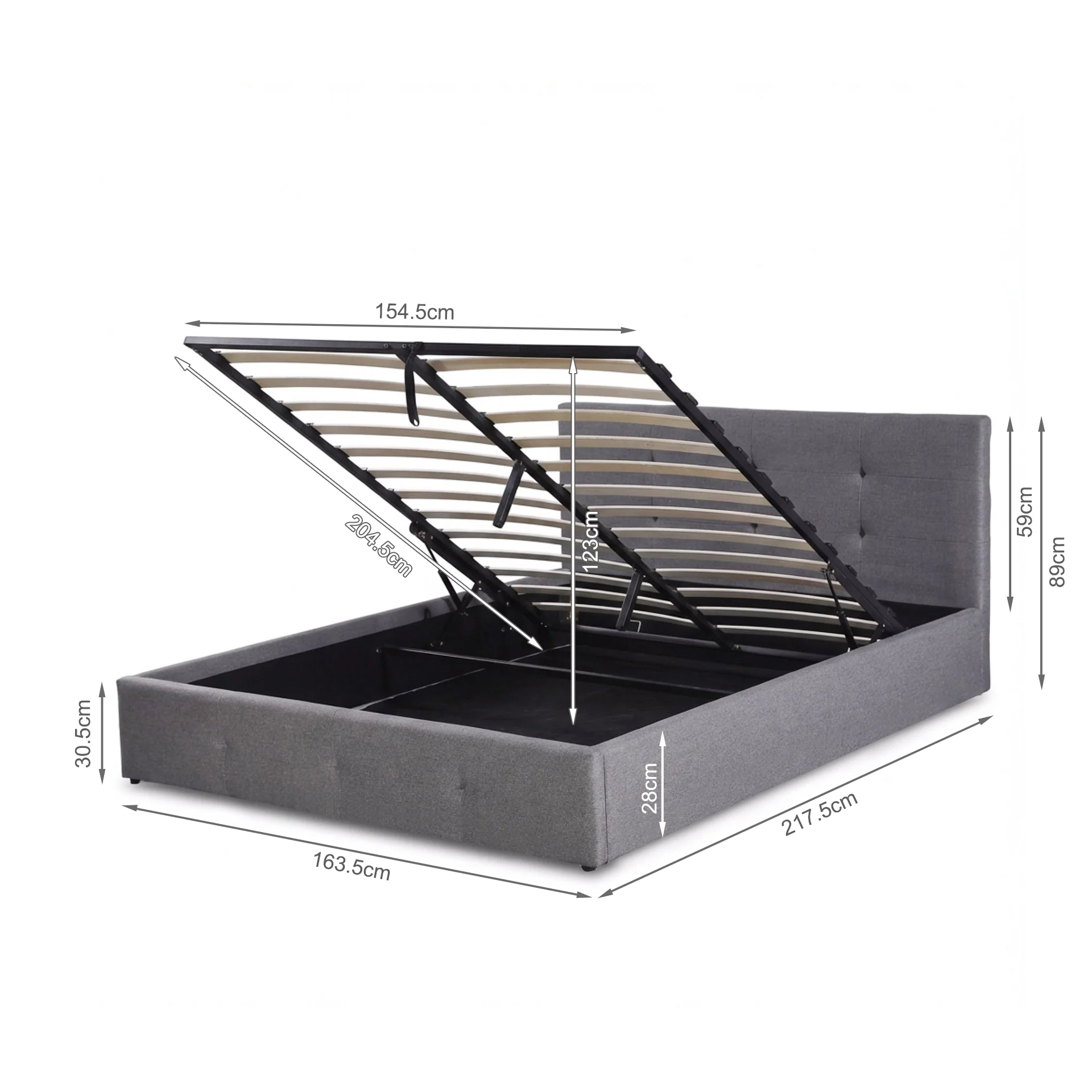 Tuffora Queen Gas Lift Bed Frame – Light Grey - Image 14