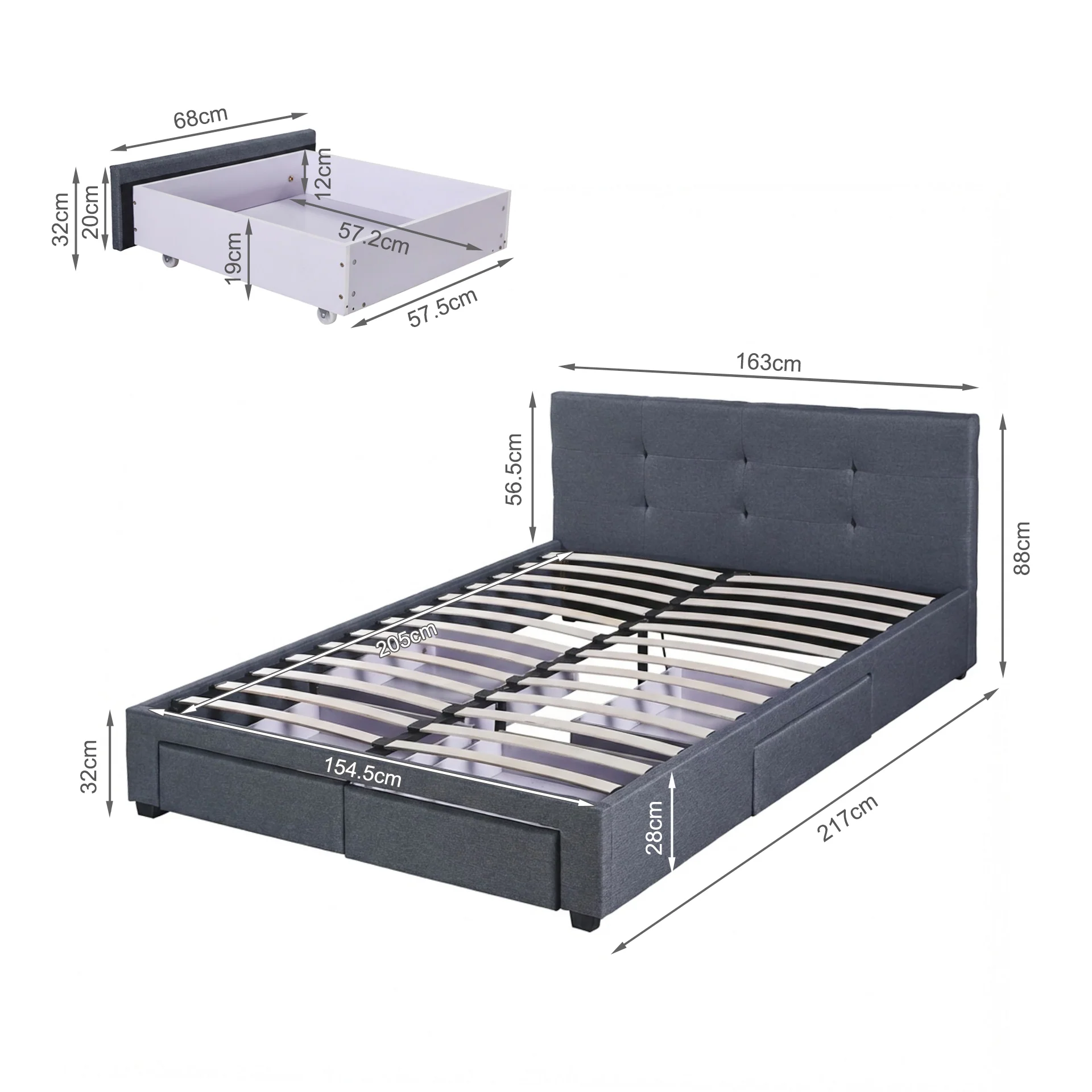 Tuffen Queen Bed Frame with 4 Drawers – Grey - Image 12
