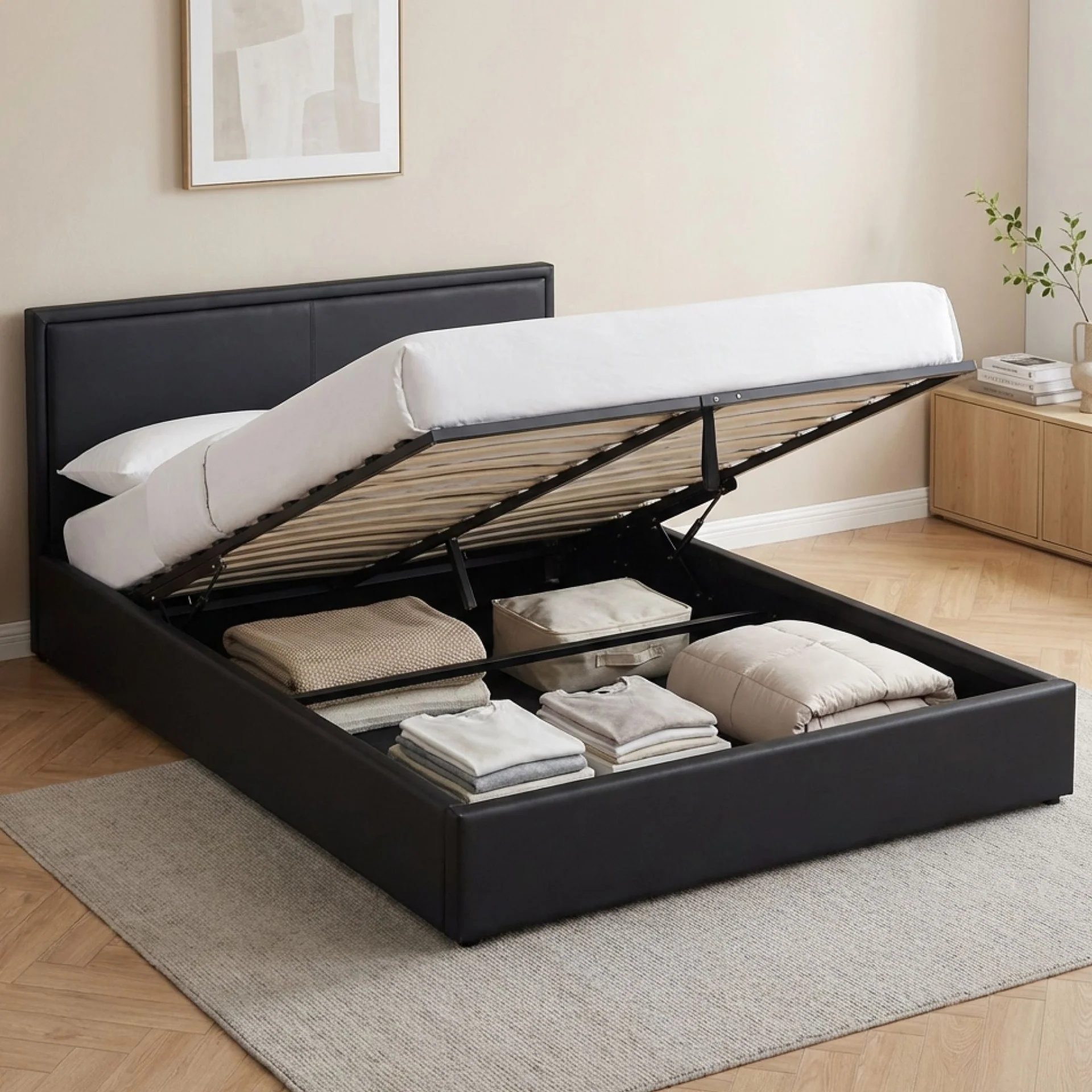 Panelux Queen Gas Lift Bed Frame - Black