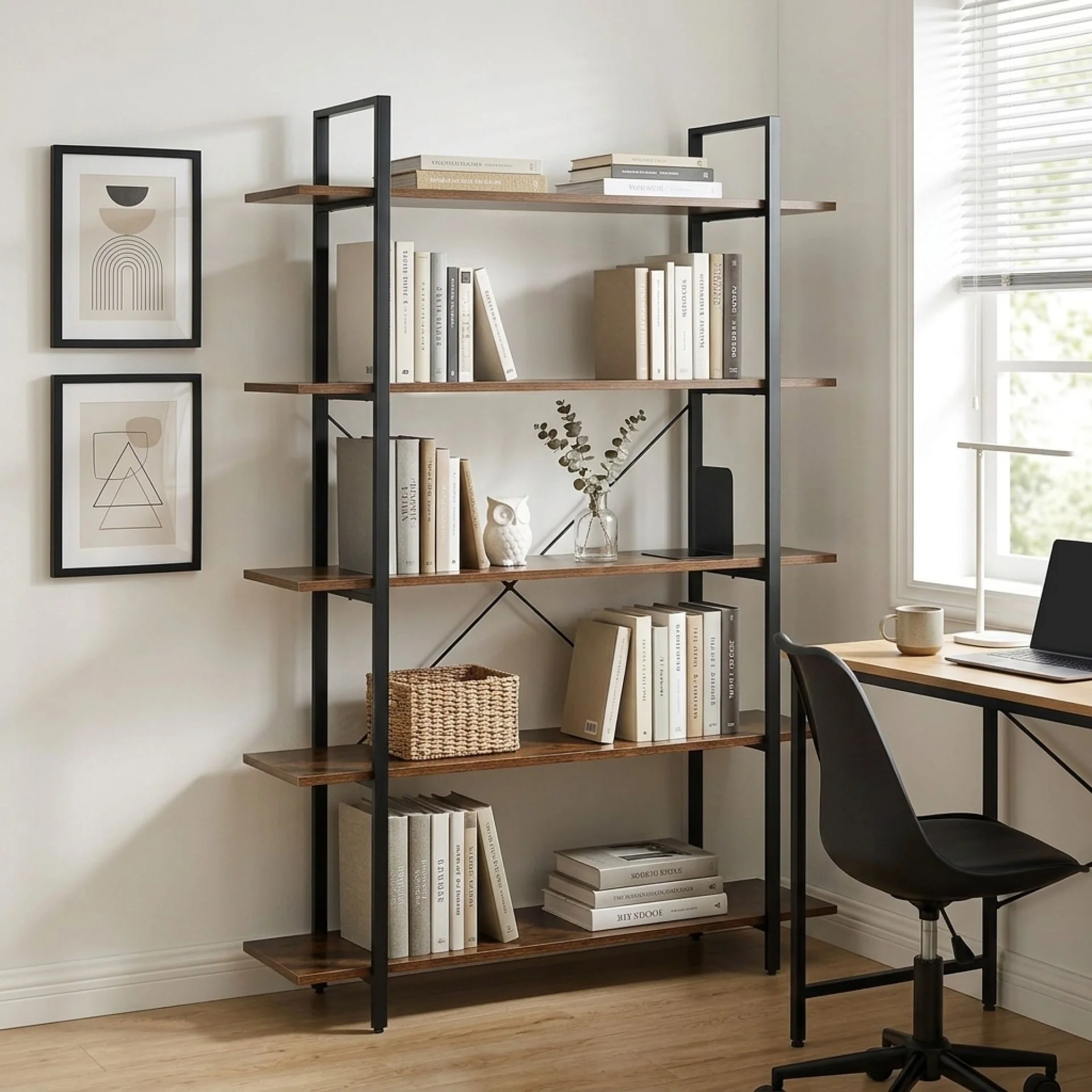 Forge 5 Tier Bookshelf - Rustic Brown