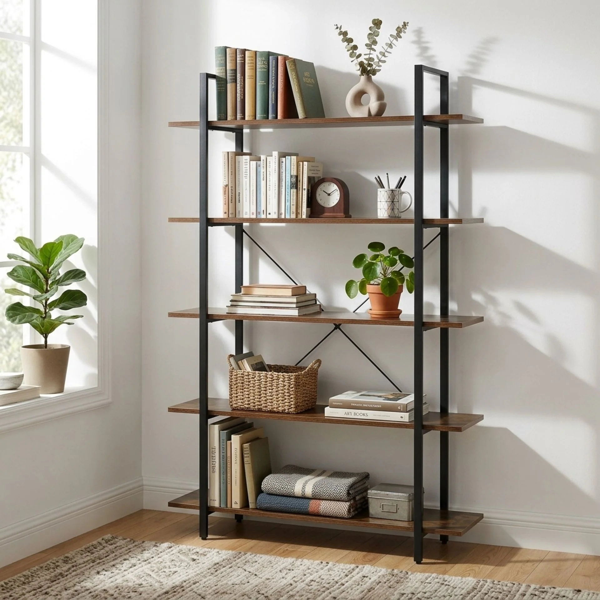 Forge 5 Tier Bookshelf - Rustic Brown - Image 2