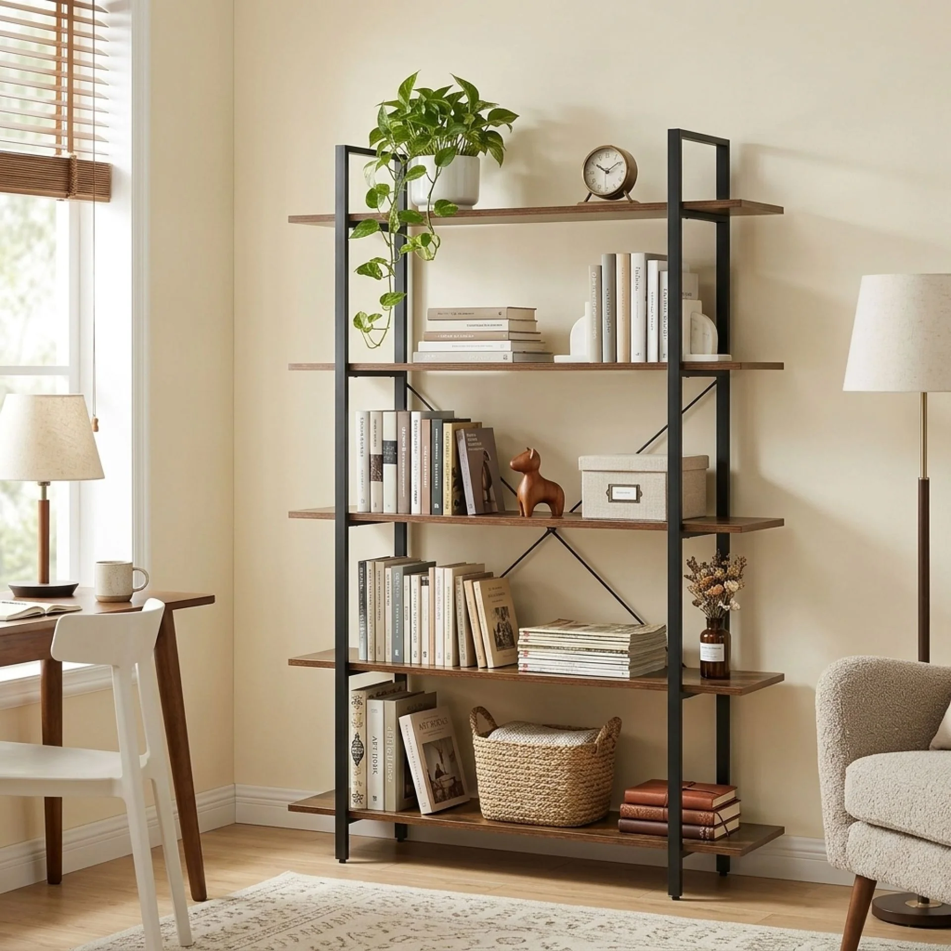 Forge 5 Tier Bookshelf - Rustic Brown - Image 3