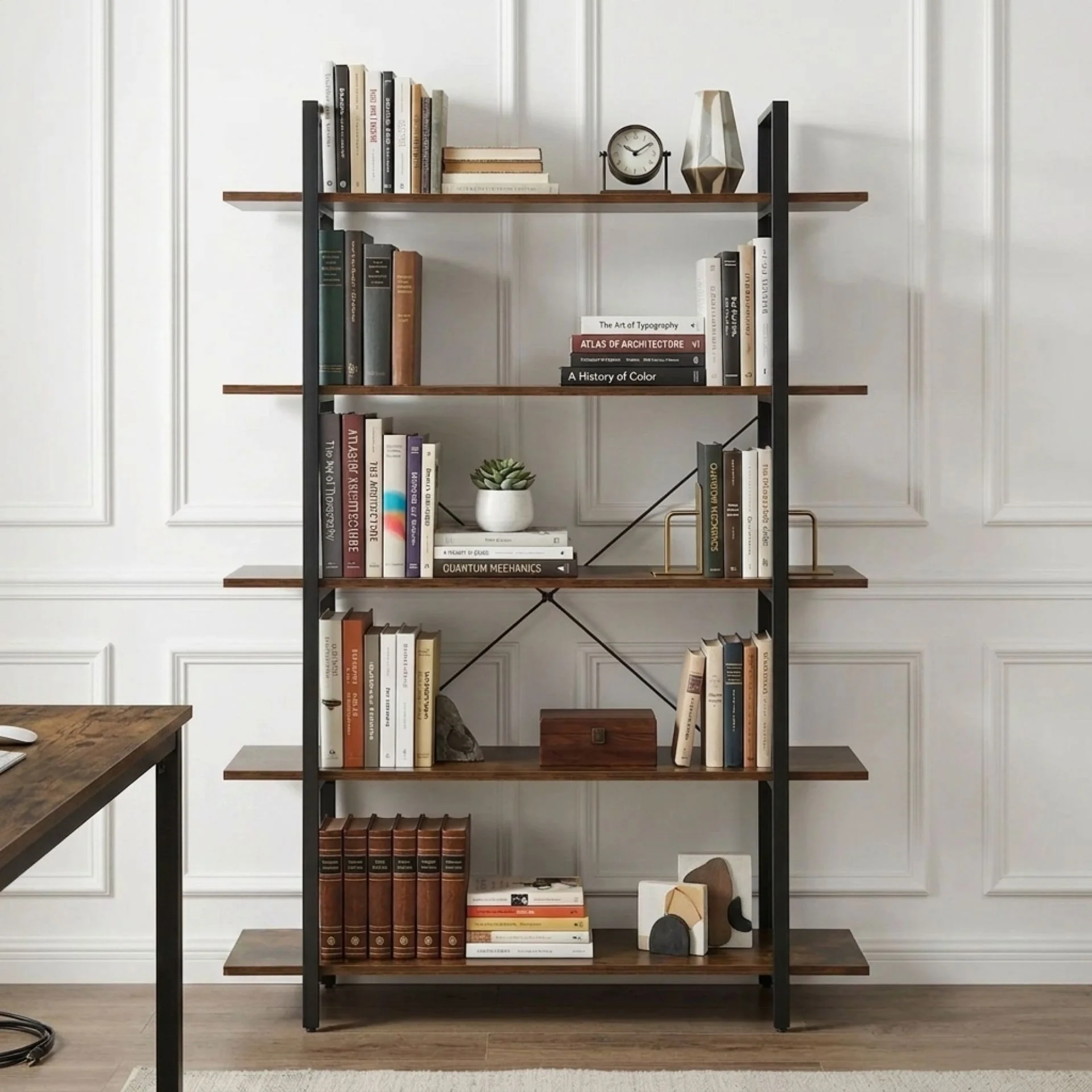 Forge 5 Tier Bookshelf - Rustic Brown - Image 4
