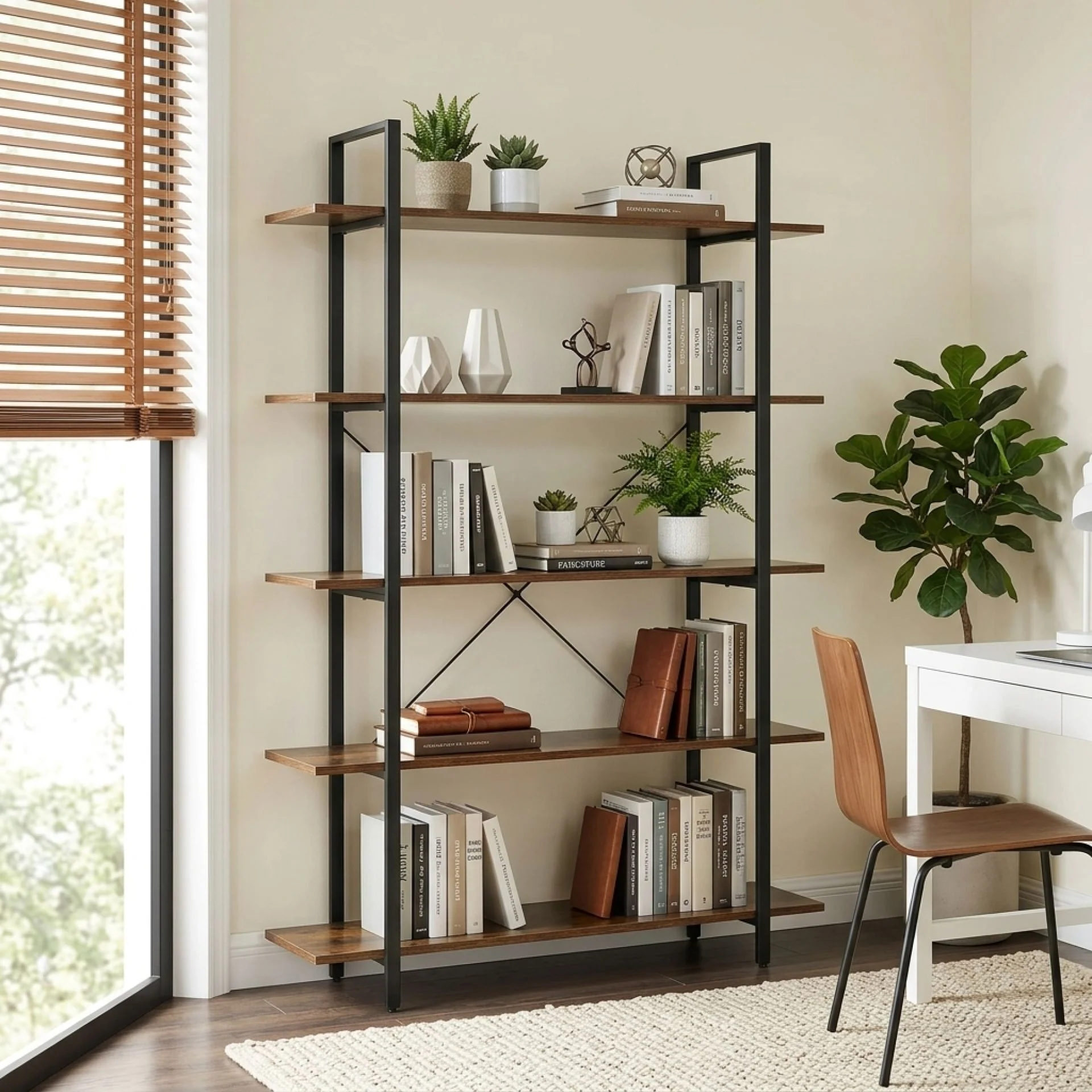 Forge 5 Tier Bookshelf - Rustic Brown - Image 5