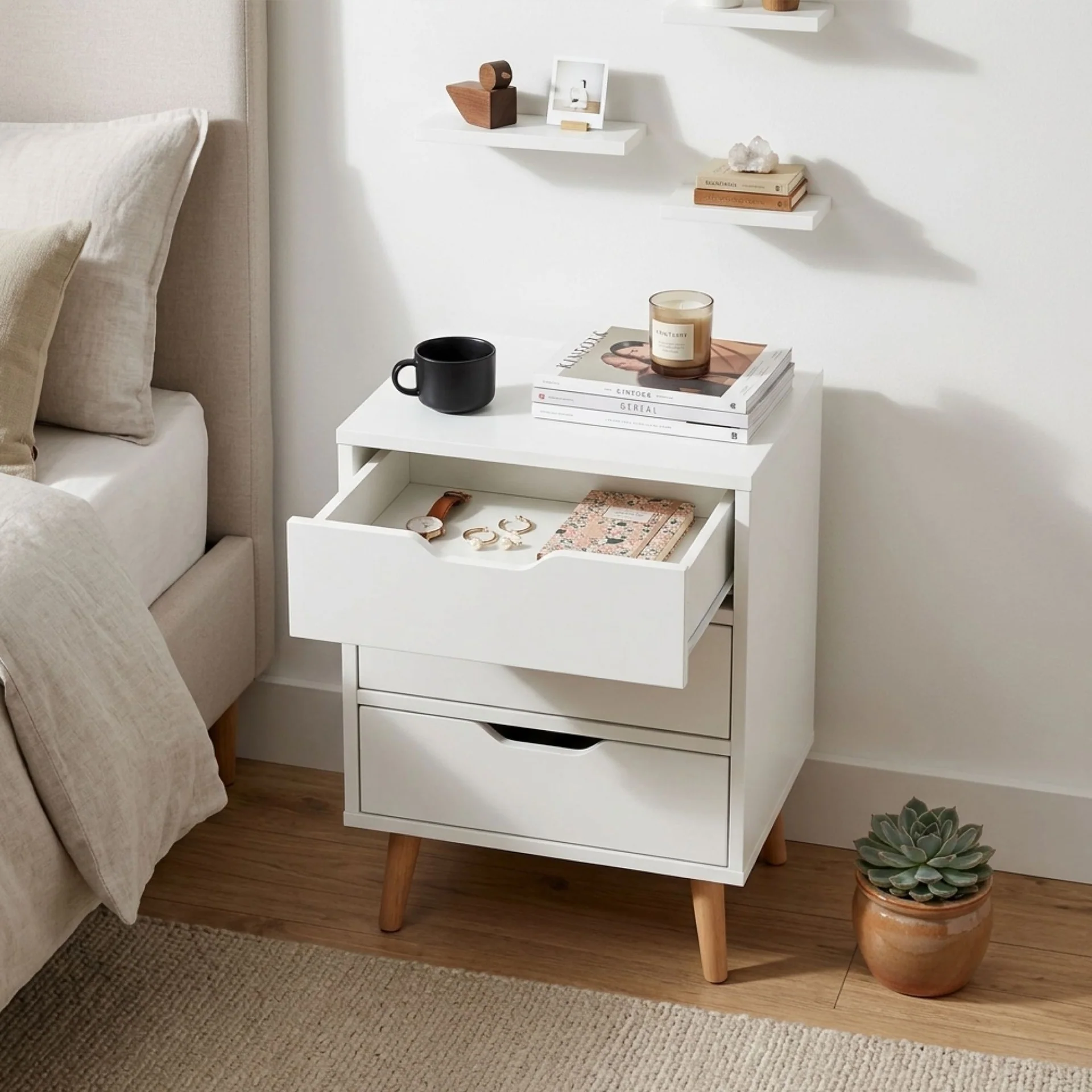 Drew Bedside Table - Maple &amp; White - Image 2