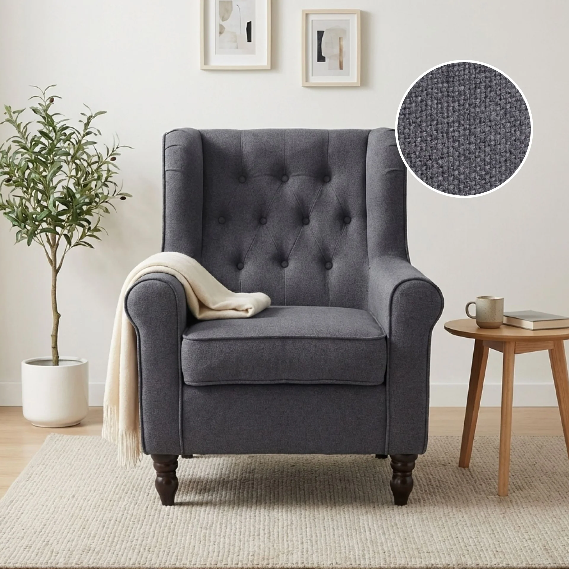 Windsor Linen Armchair - Light Grey - Image 2
