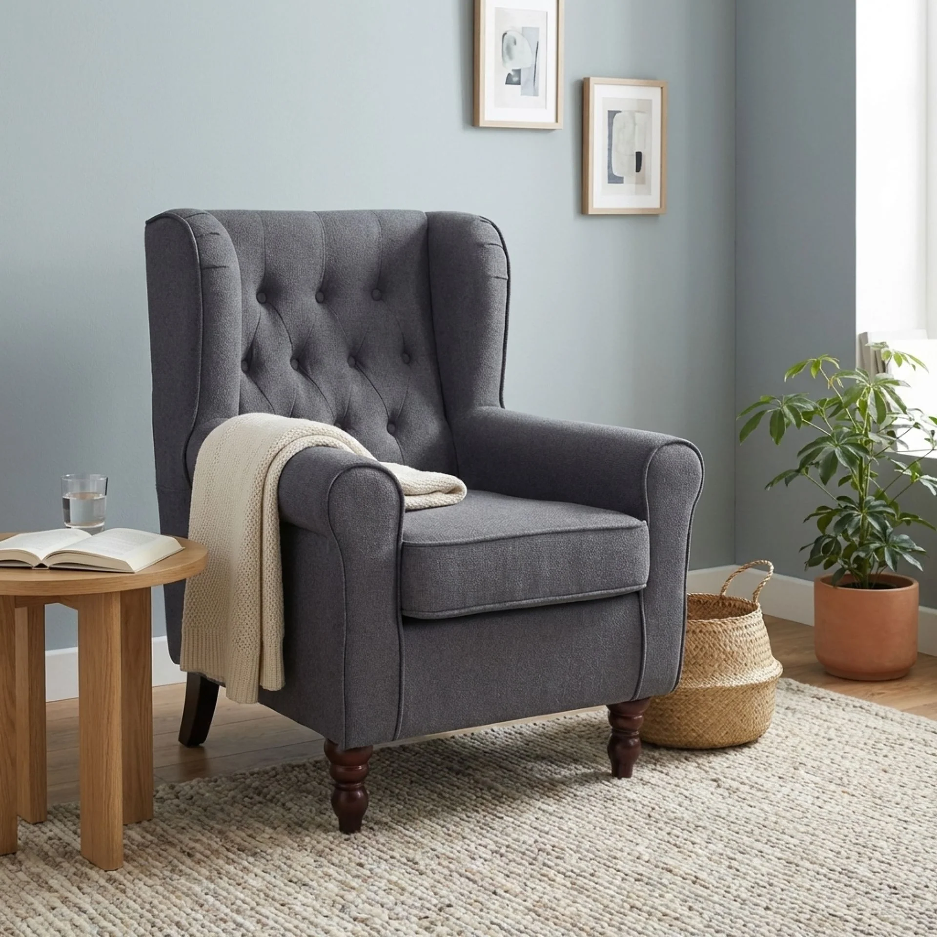 Windsor Linen Armchair - Light Grey - Image 3